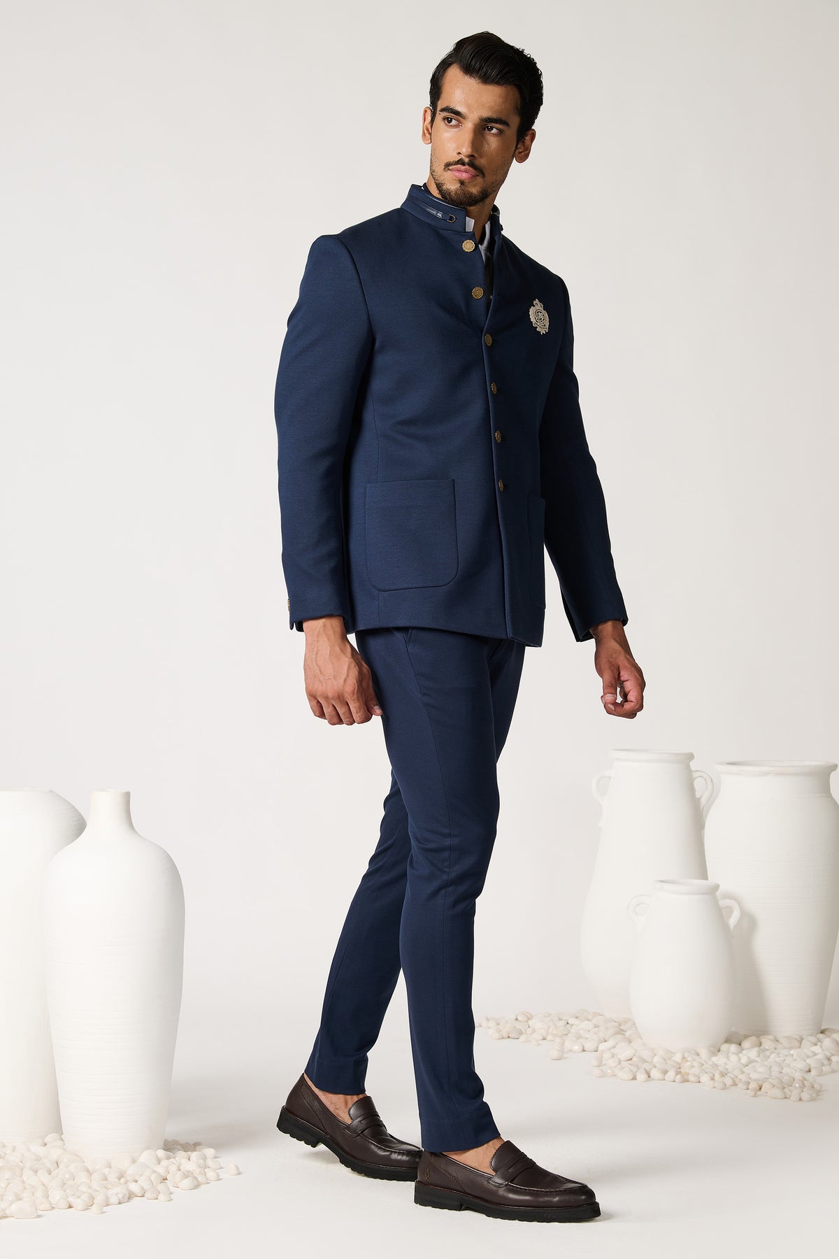 Navy Bandhgala with Contrasting crest