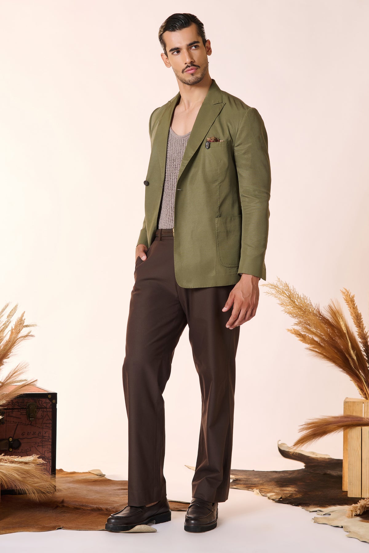 Olive One-Button Jacket