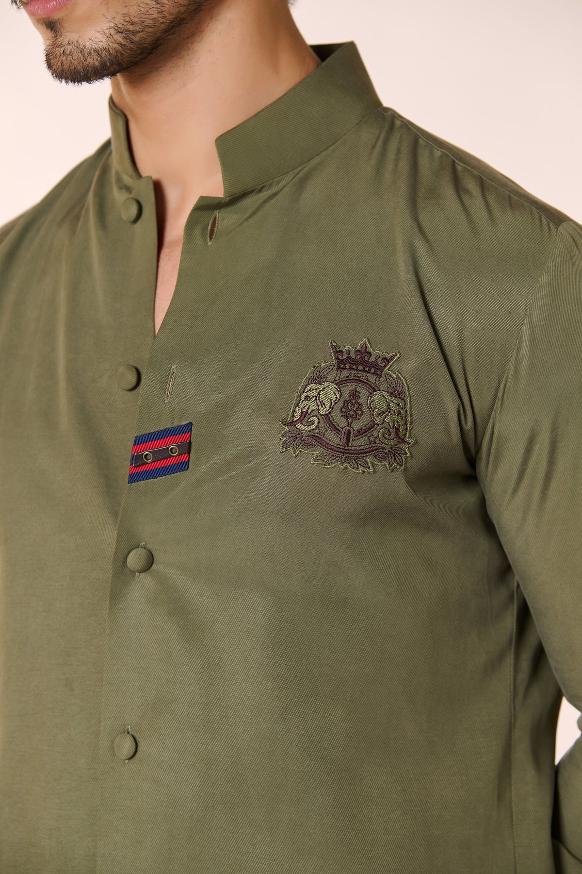 Olive Crested Shirt Kurta