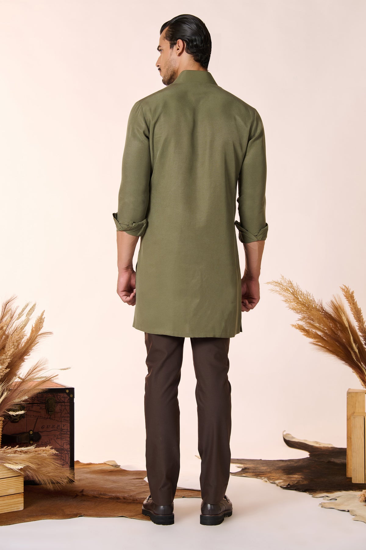 Olive Crested Shirt Kurta