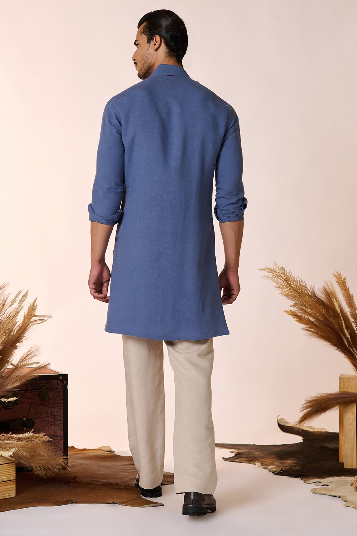 Navy Linen Shirt Kurta