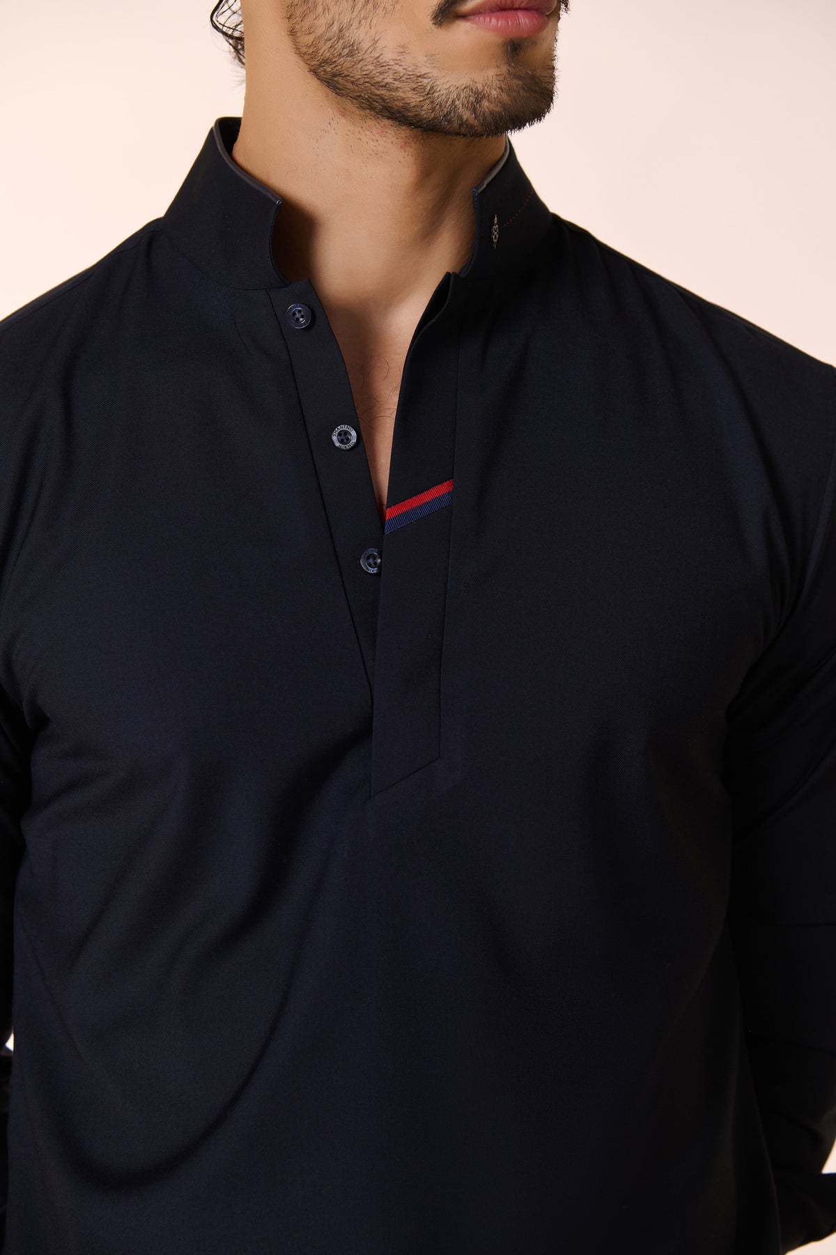 Navy Tape-Detail Classic Kurta