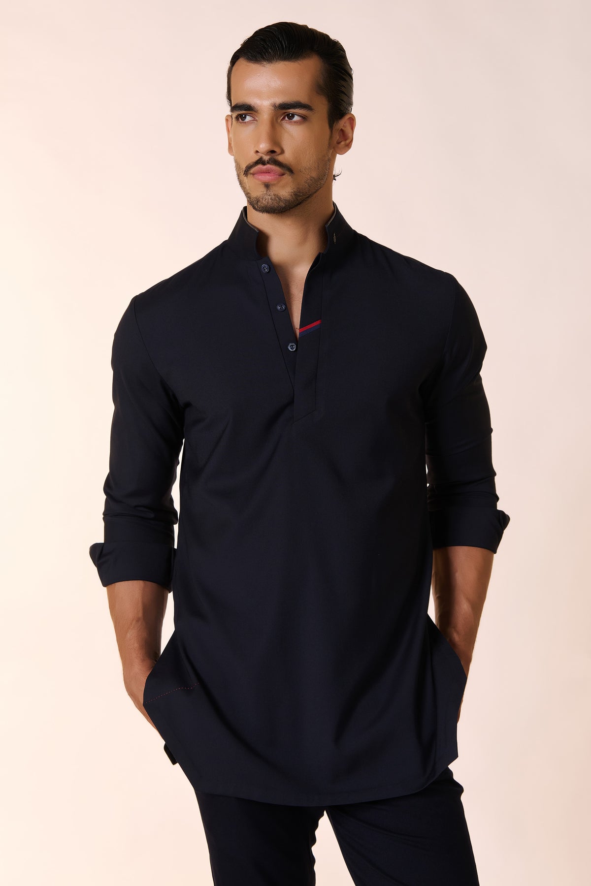Navy Tape-Detail Classic Kurta