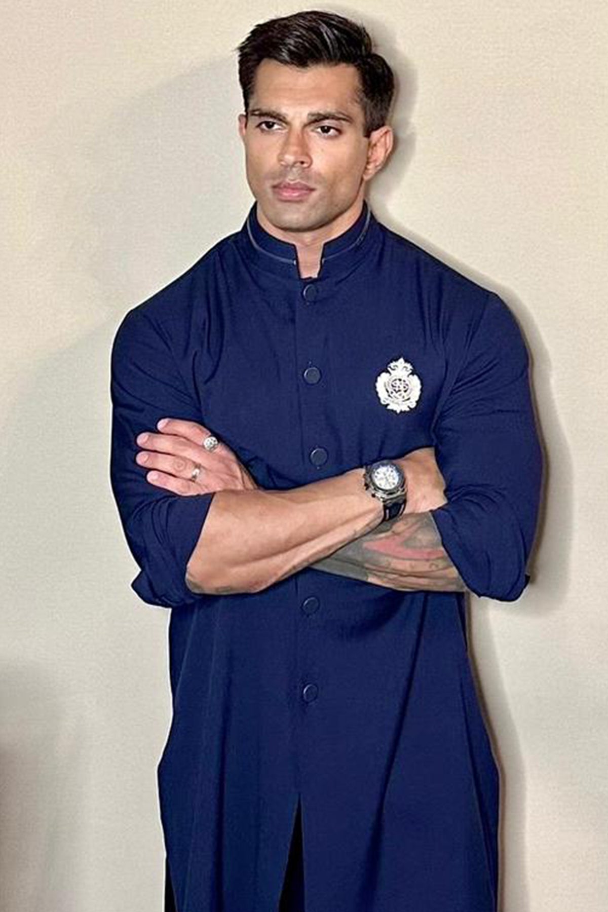 Navy Crested Shirt Kurta