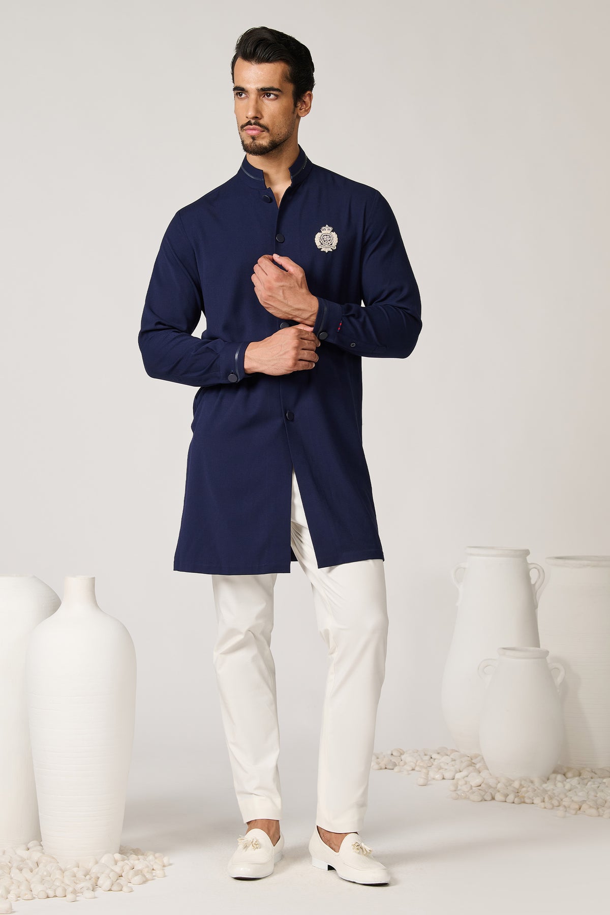 Navy Crested Shirt Kurta