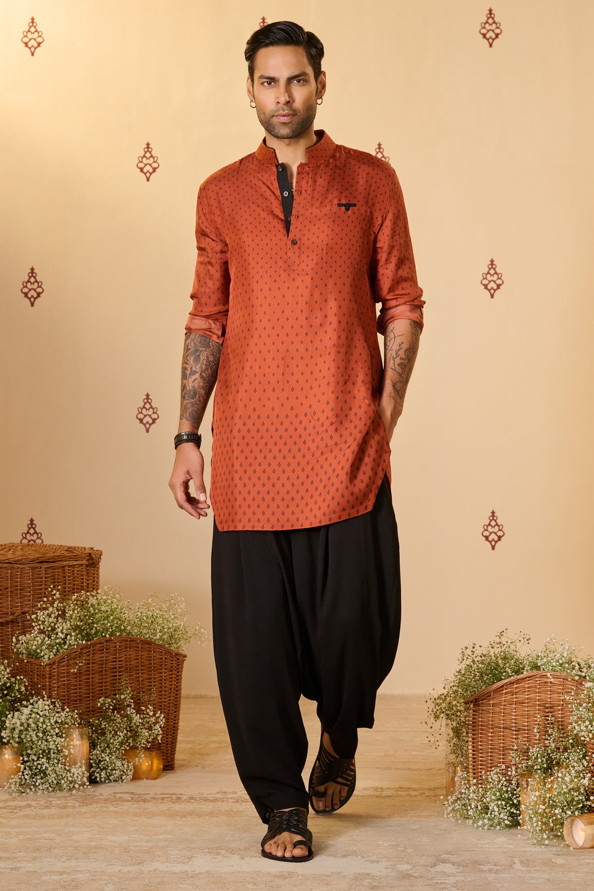 Signature Adamas Pattern Rust Kurta