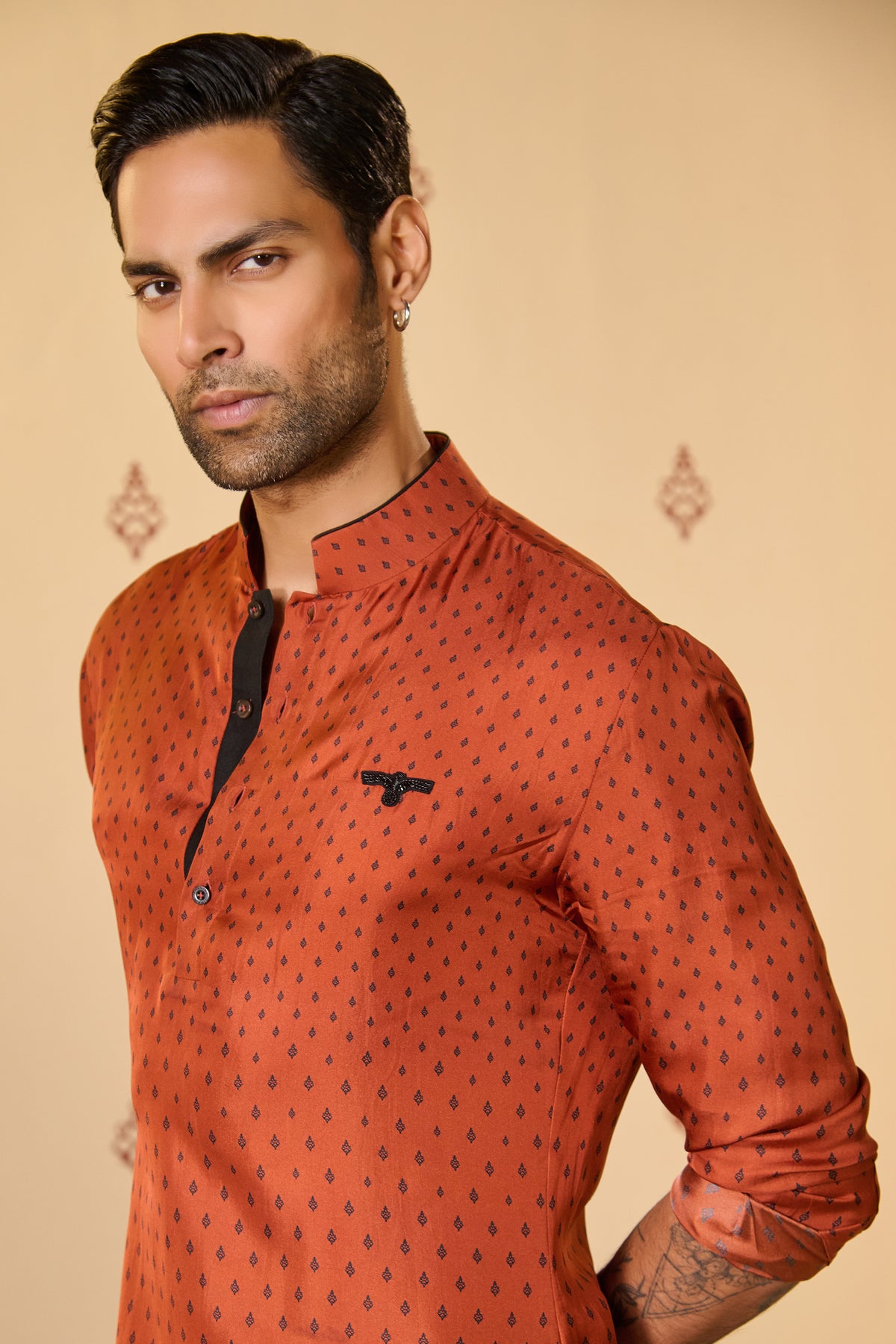 Signature Adamas Pattern Rust Kurta