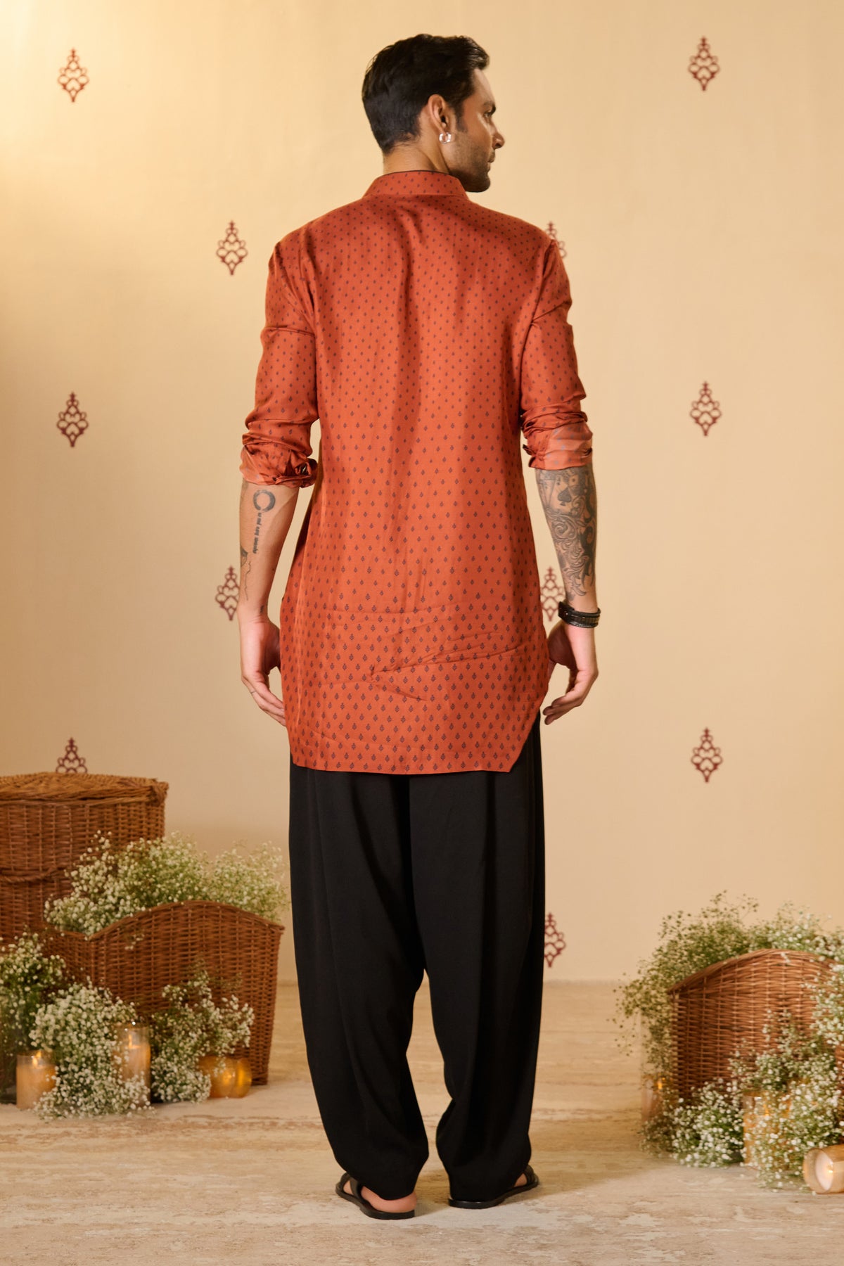 Signature Adamas Pattern Rust Kurta