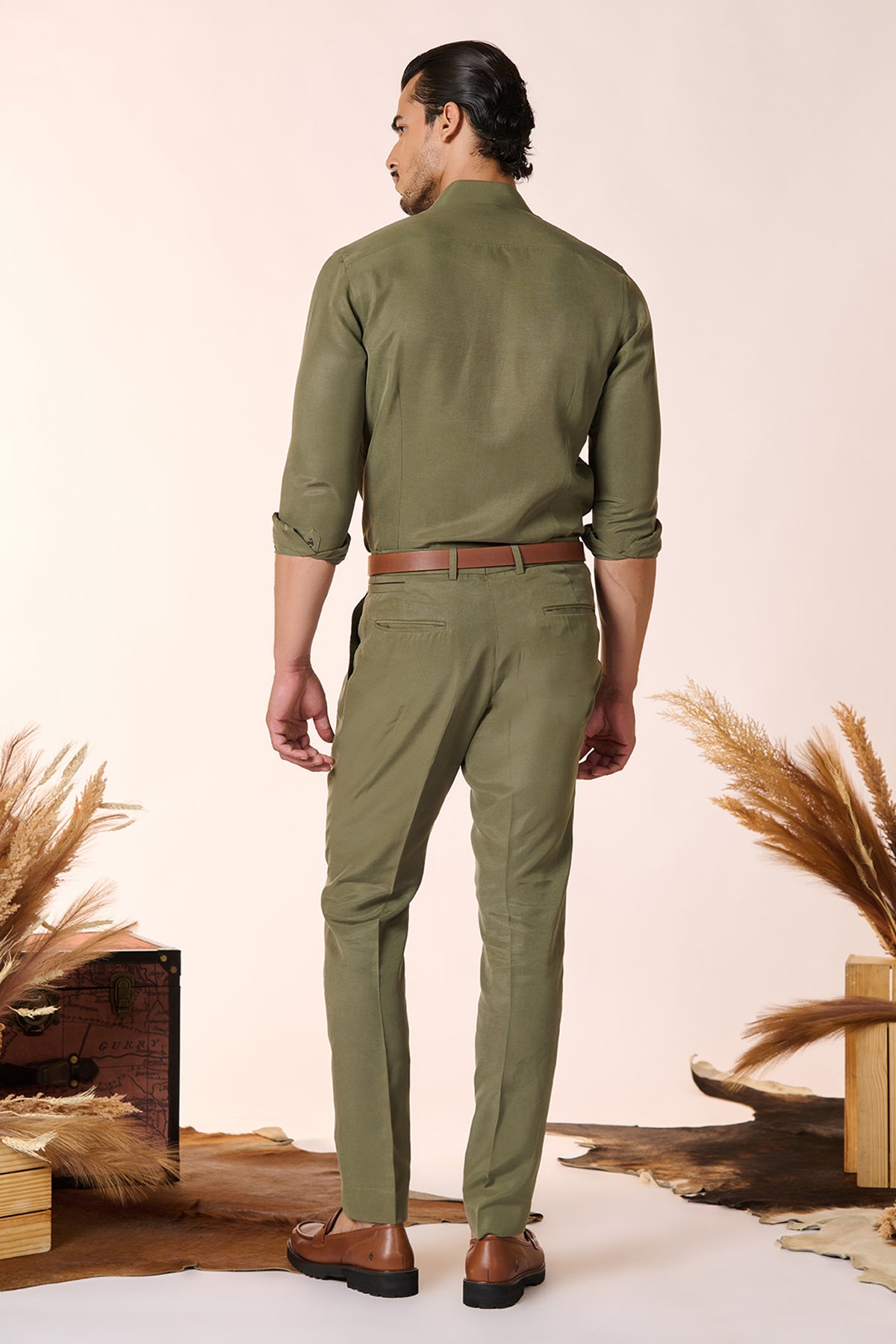 Olive Band Collar Shirt