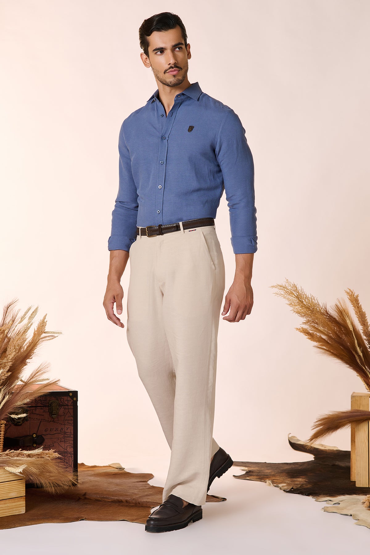 Navy Linen Shirt with Crest