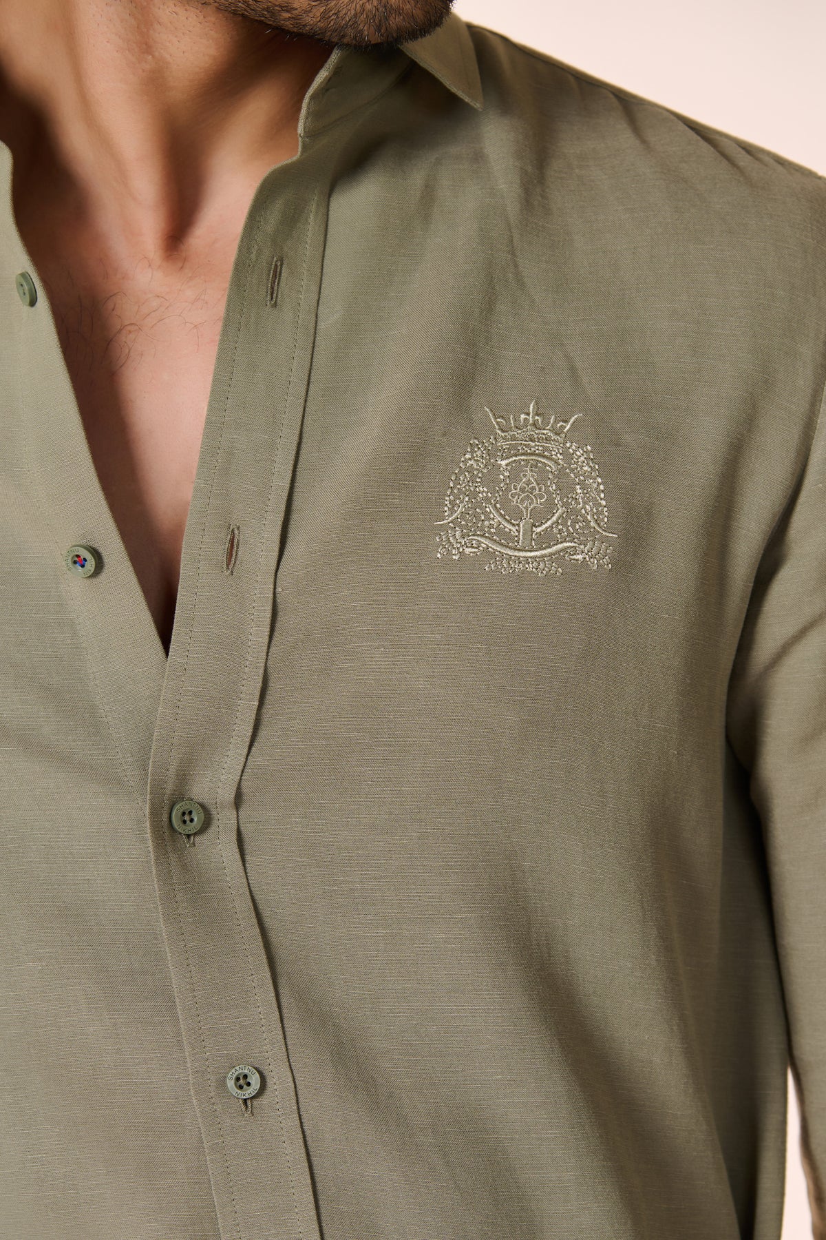 Sage Embroidered Crest Shirt