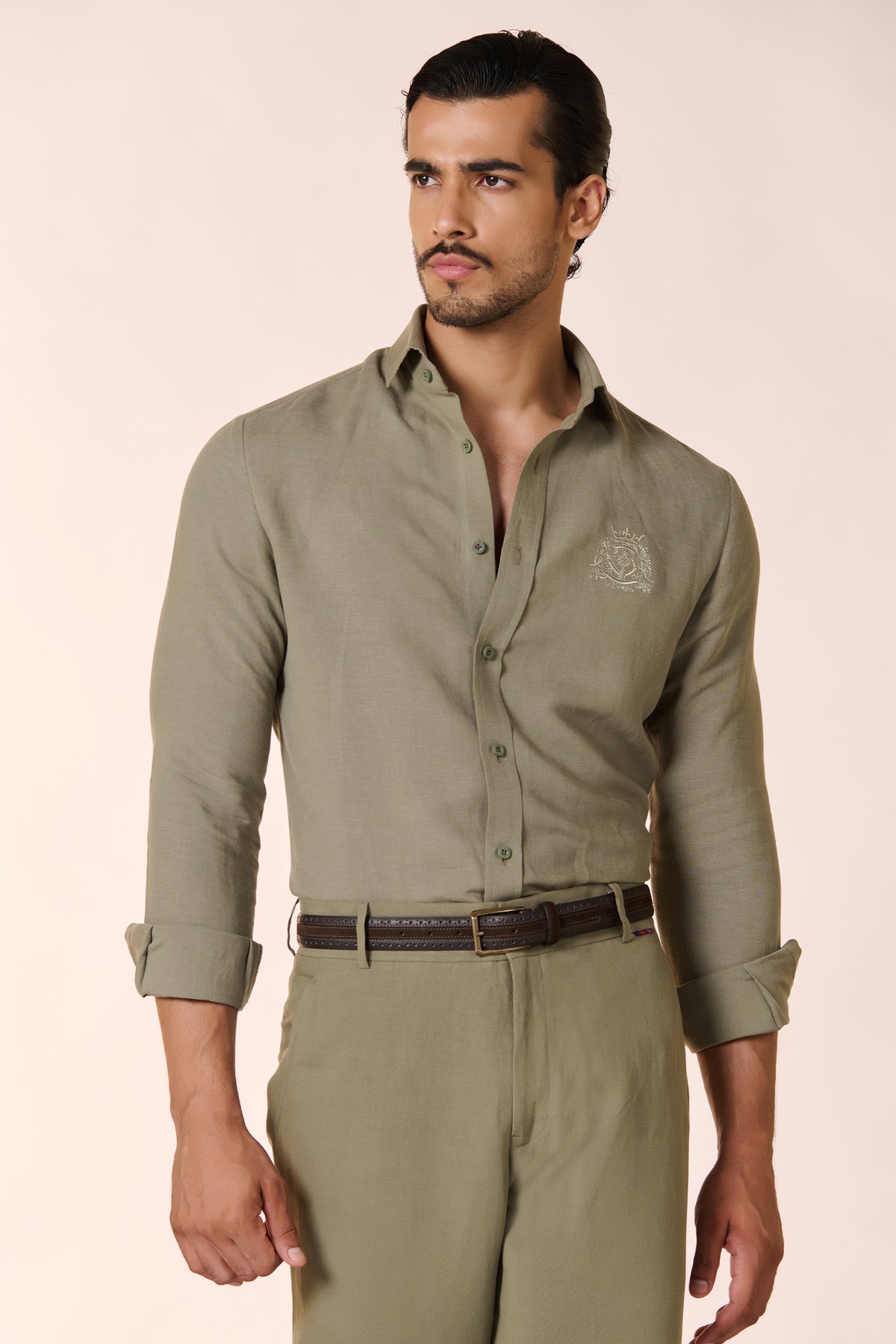 Sage Embroidered Crest Shirt