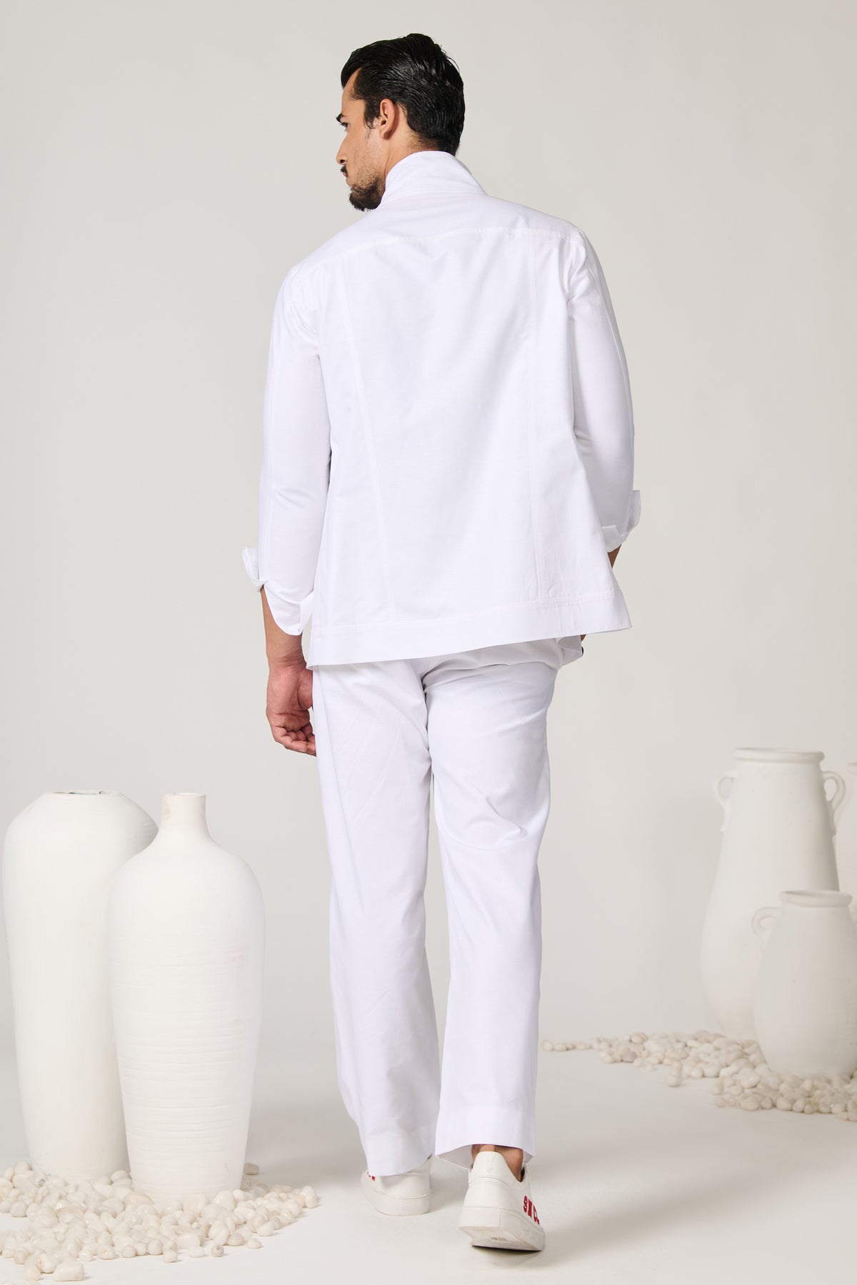 Off White Linen Utility Shacket