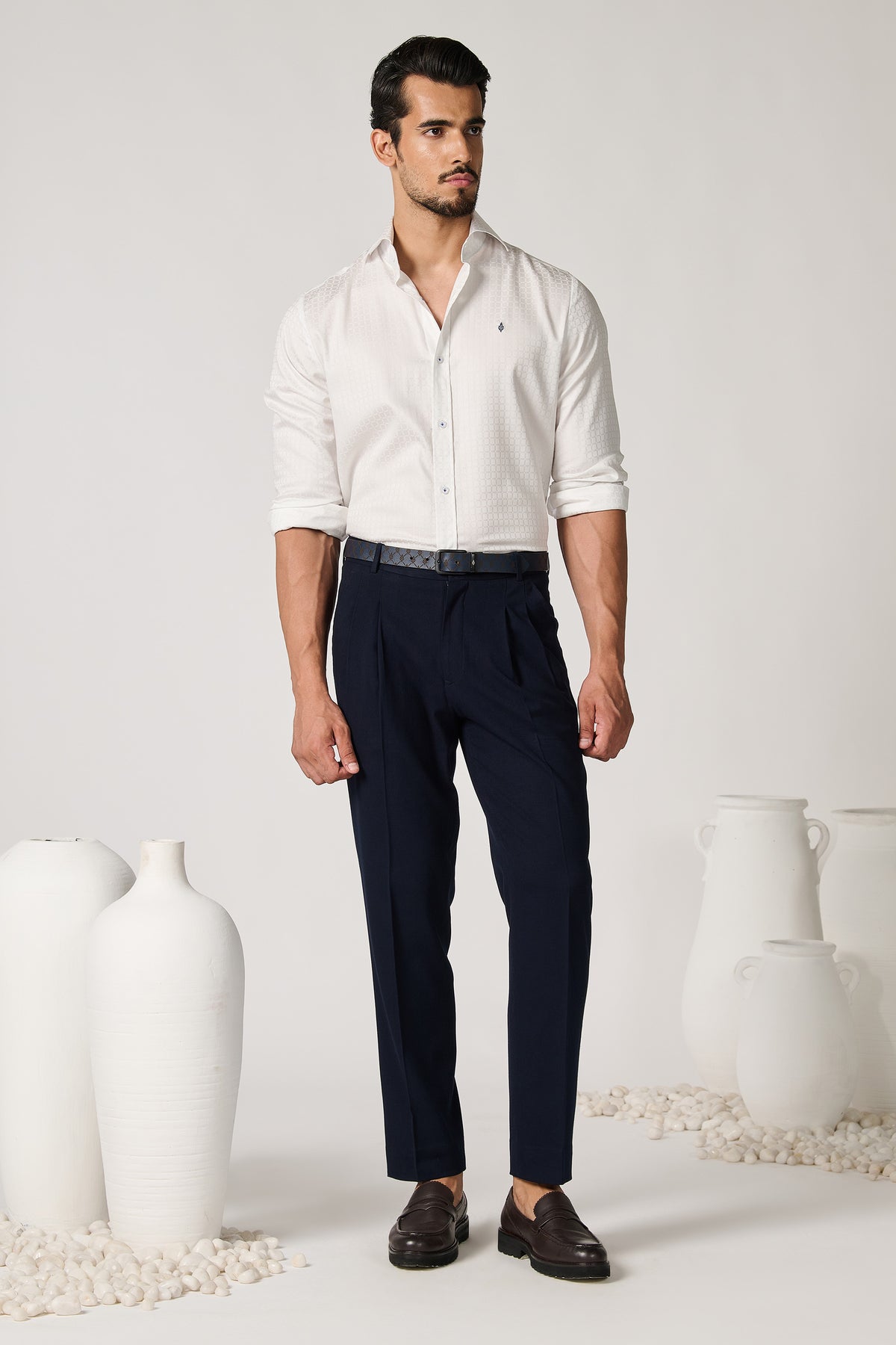 Off White Shirt with Geometric Pattern