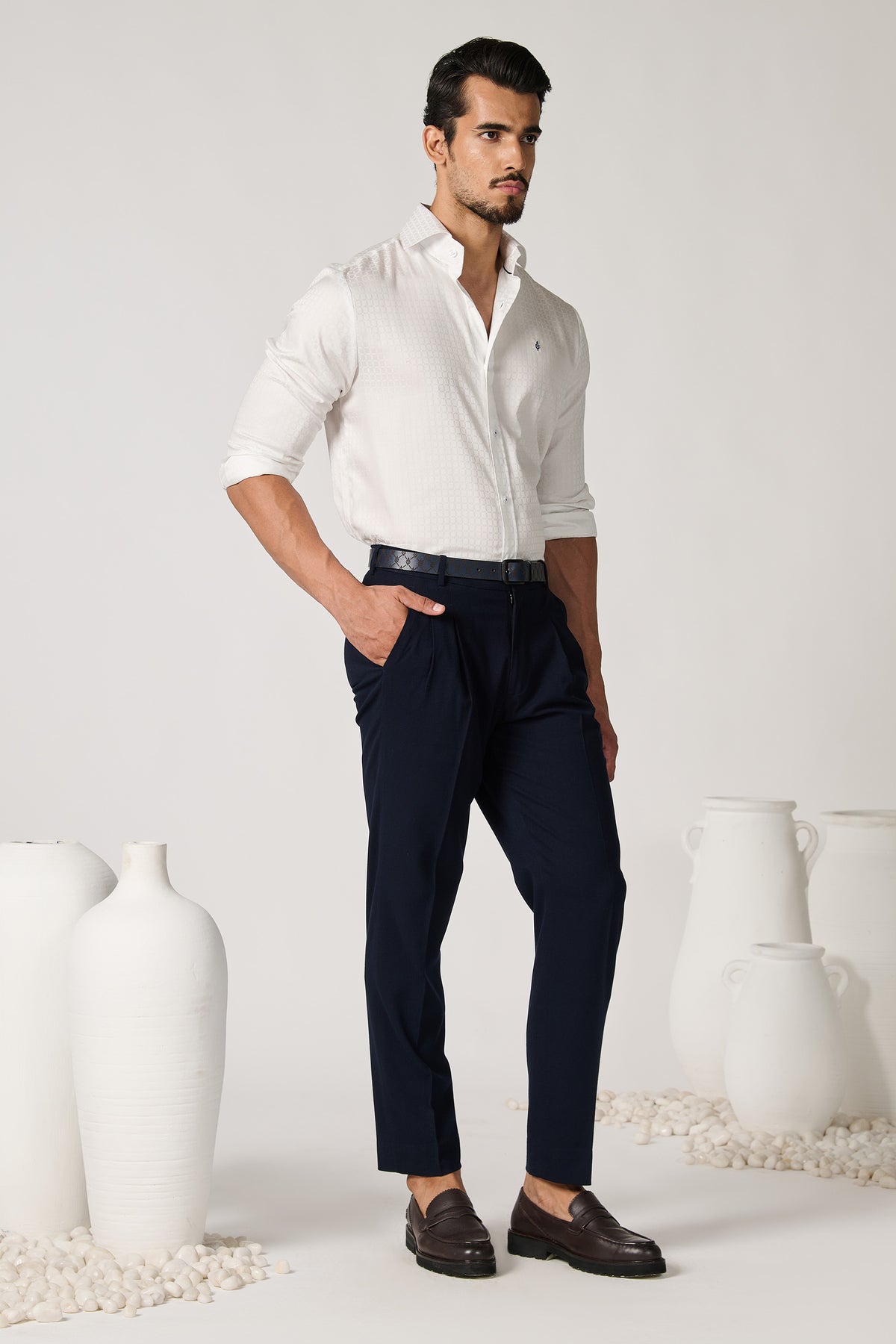 Off White Shirt with Geometric Pattern