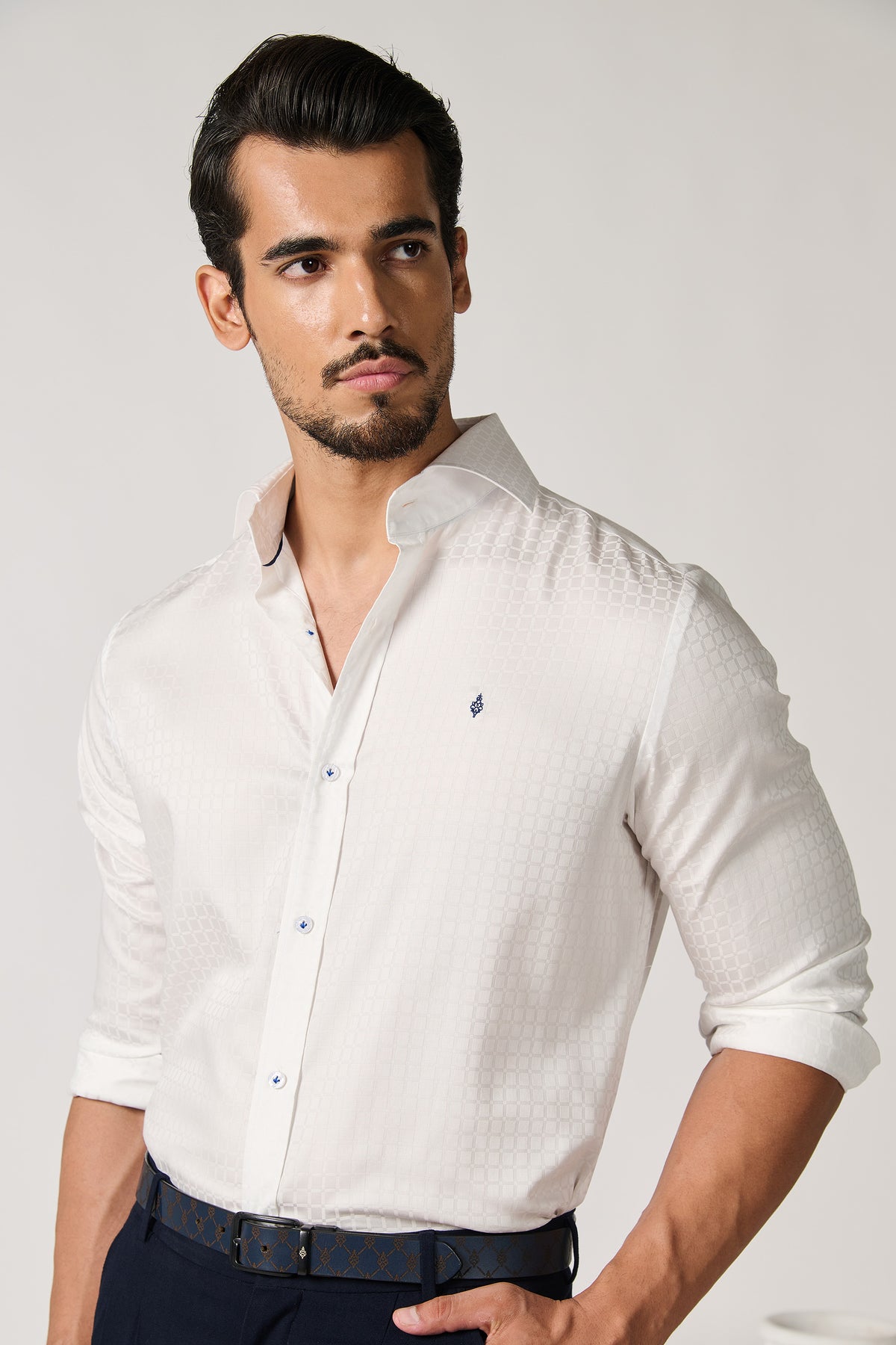 Off White Shirt with Geometric Pattern