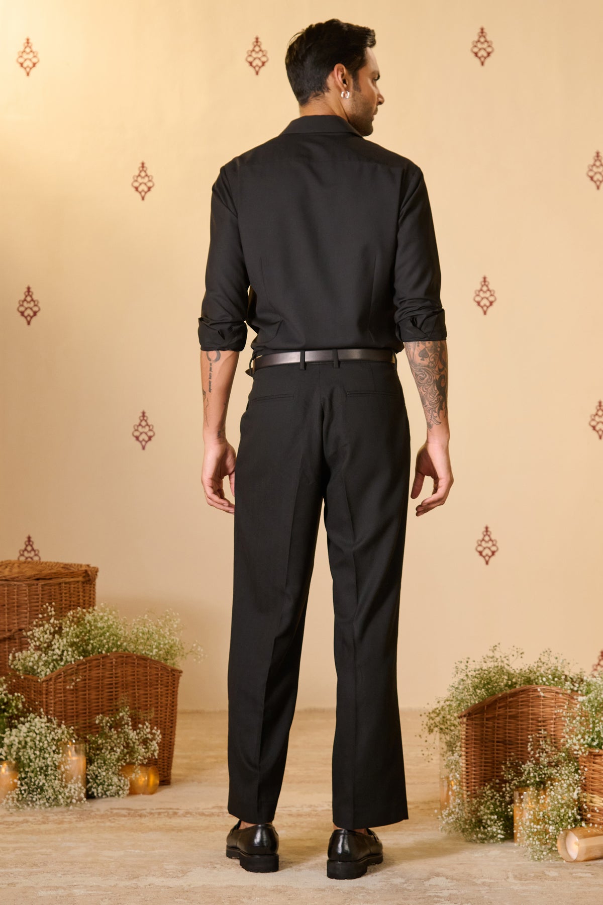 Black Shirt with Asymmetric Leather Penal