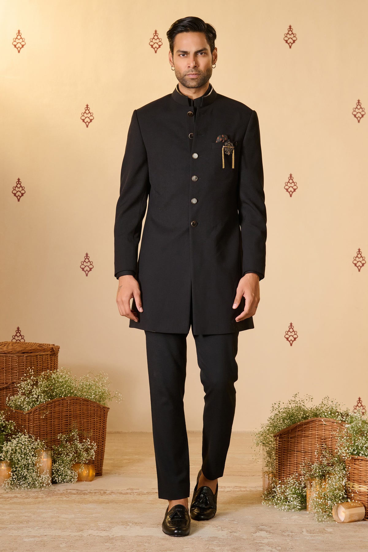 Black Sherwani with Swirl Buttons