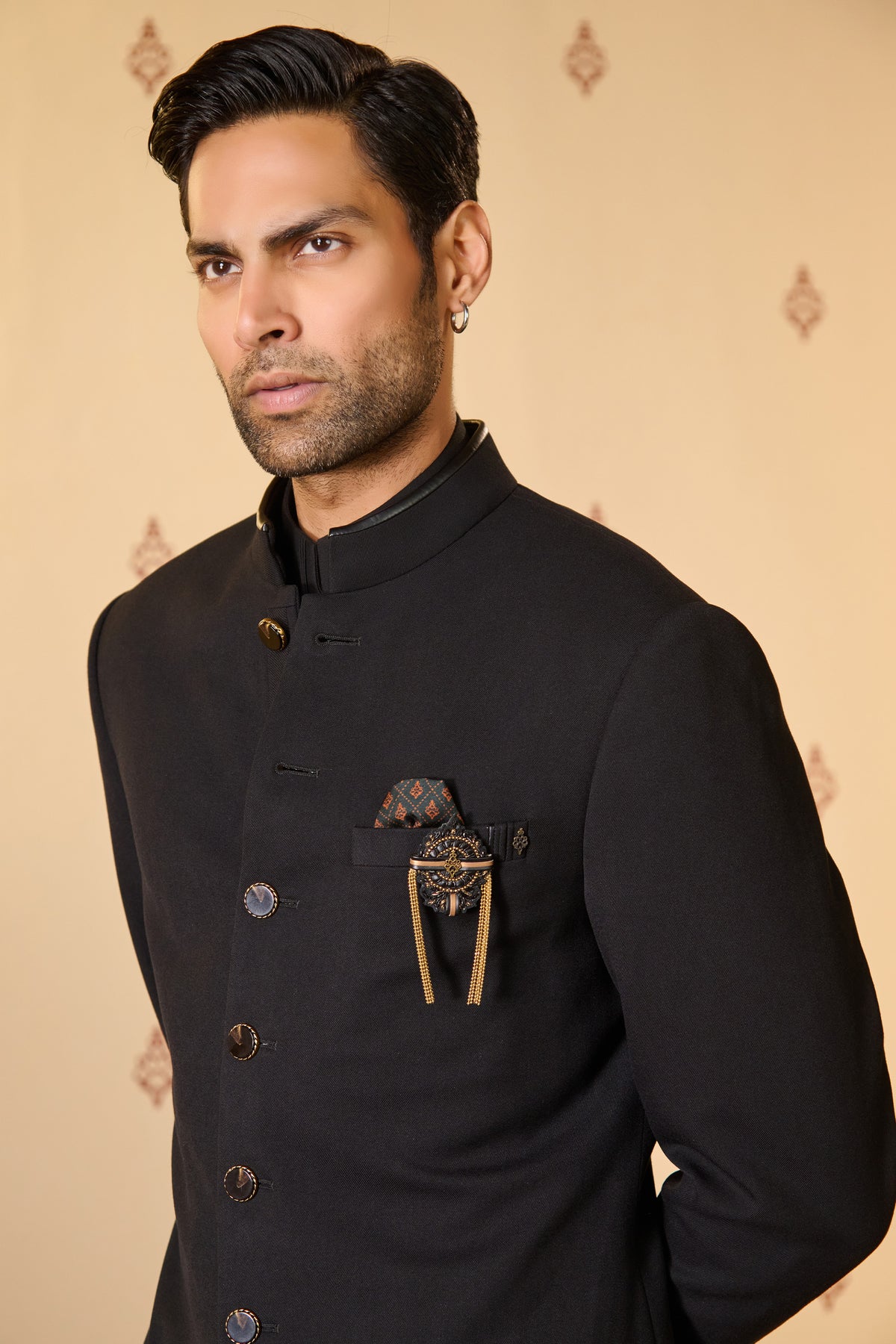 Black Sherwani with Swirl Buttons