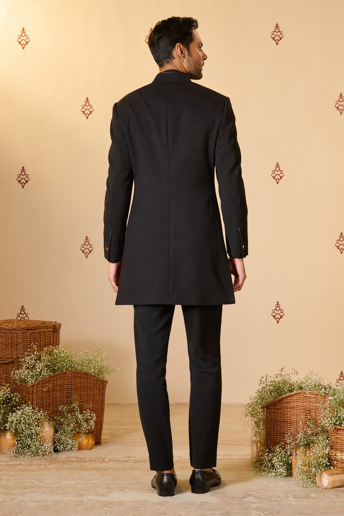 Black Sherwani with Swirl Buttons