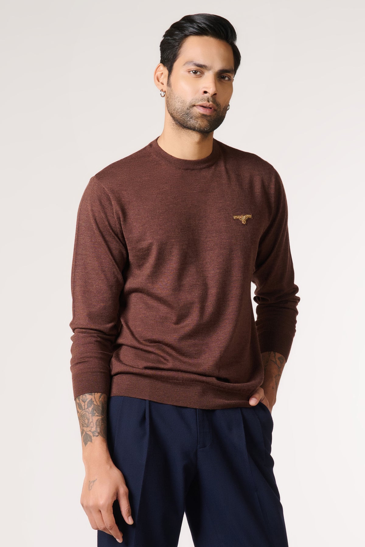 Choco Marino Wool Eagle Crested Sweater