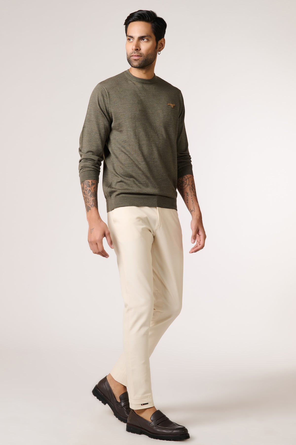 Olive Marino Wool Eagle Crested Sweater