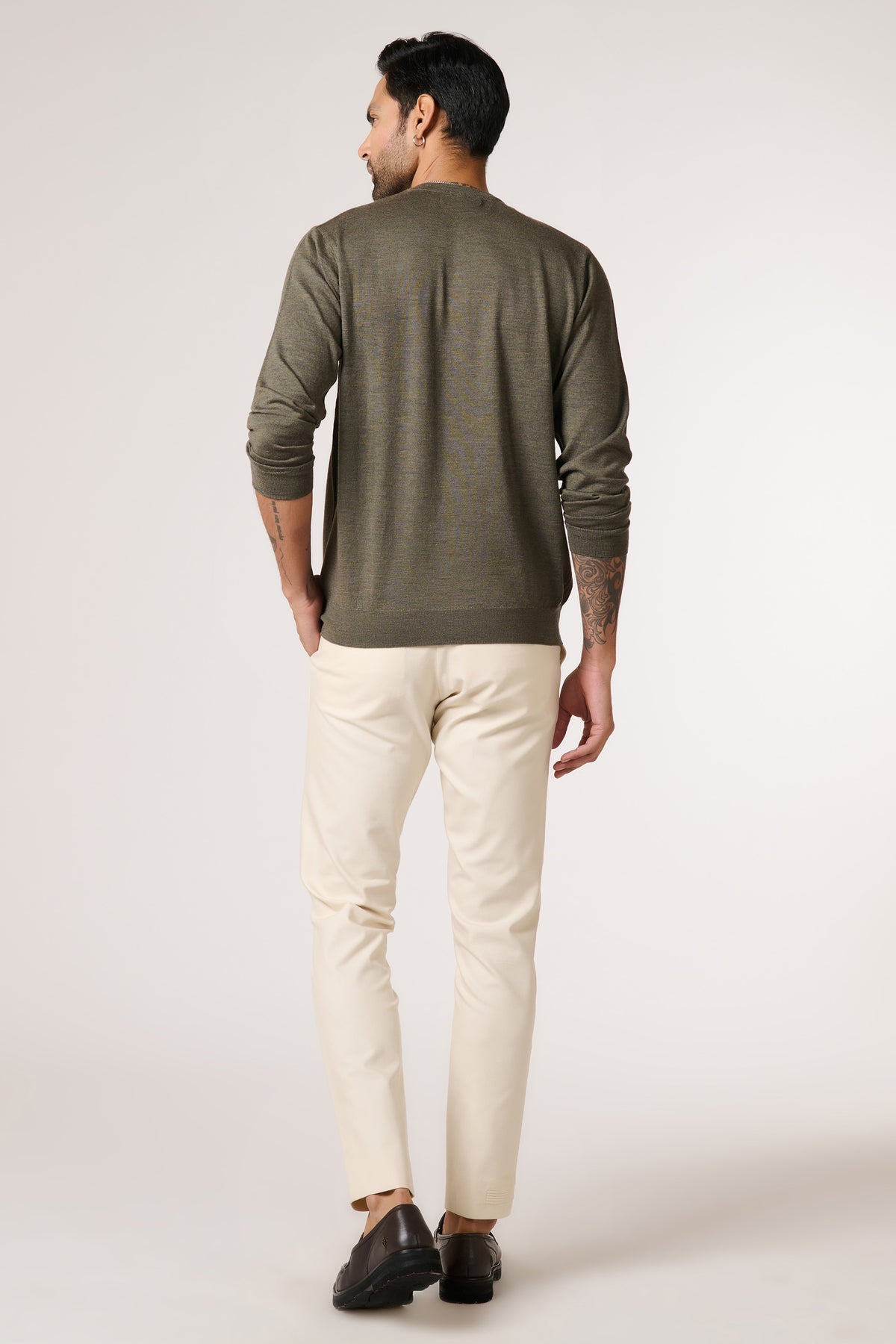 Olive Marino Wool Eagle Crested Sweater
