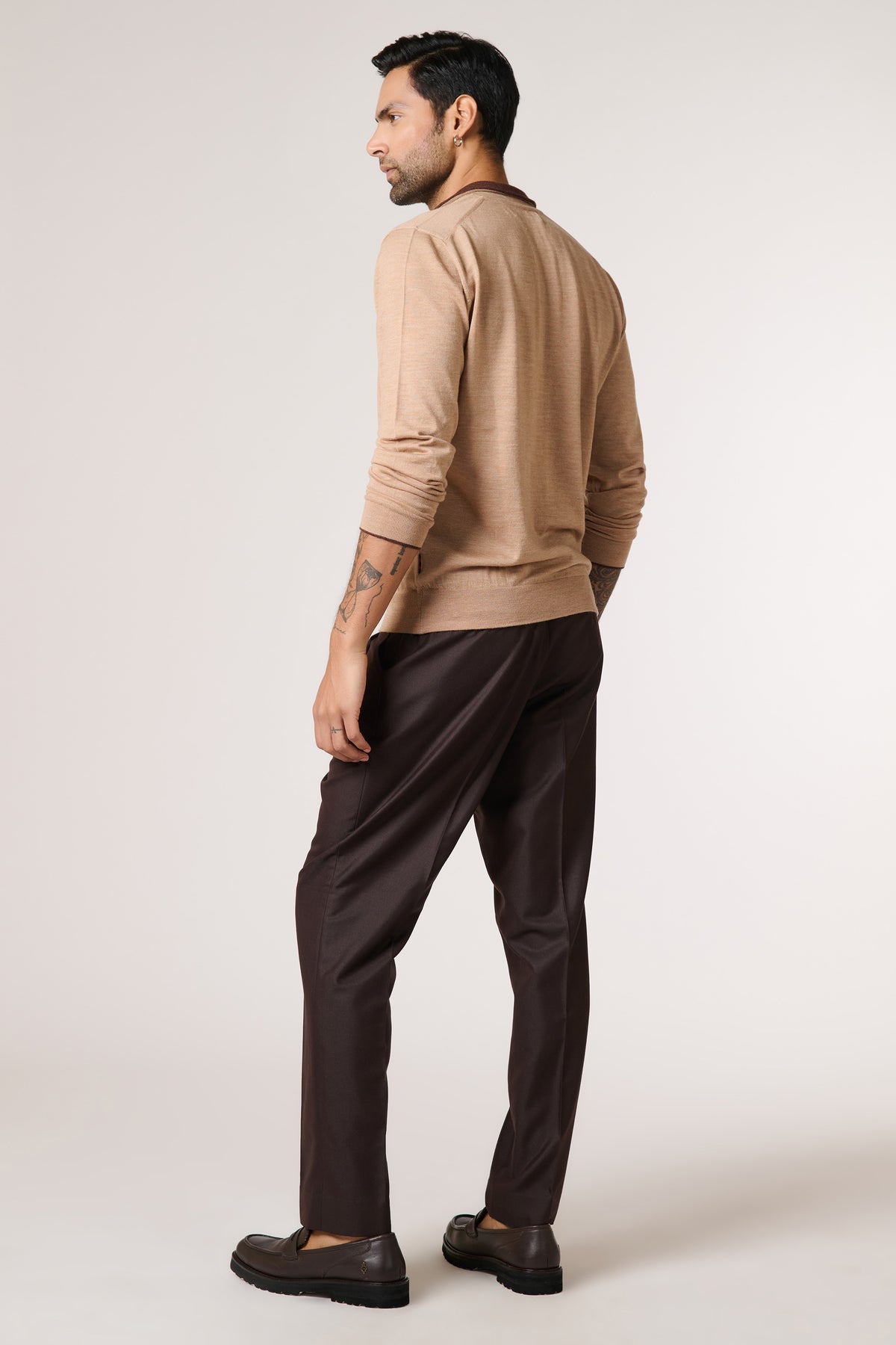 Beige Marino Wool Raised Neck Jumper