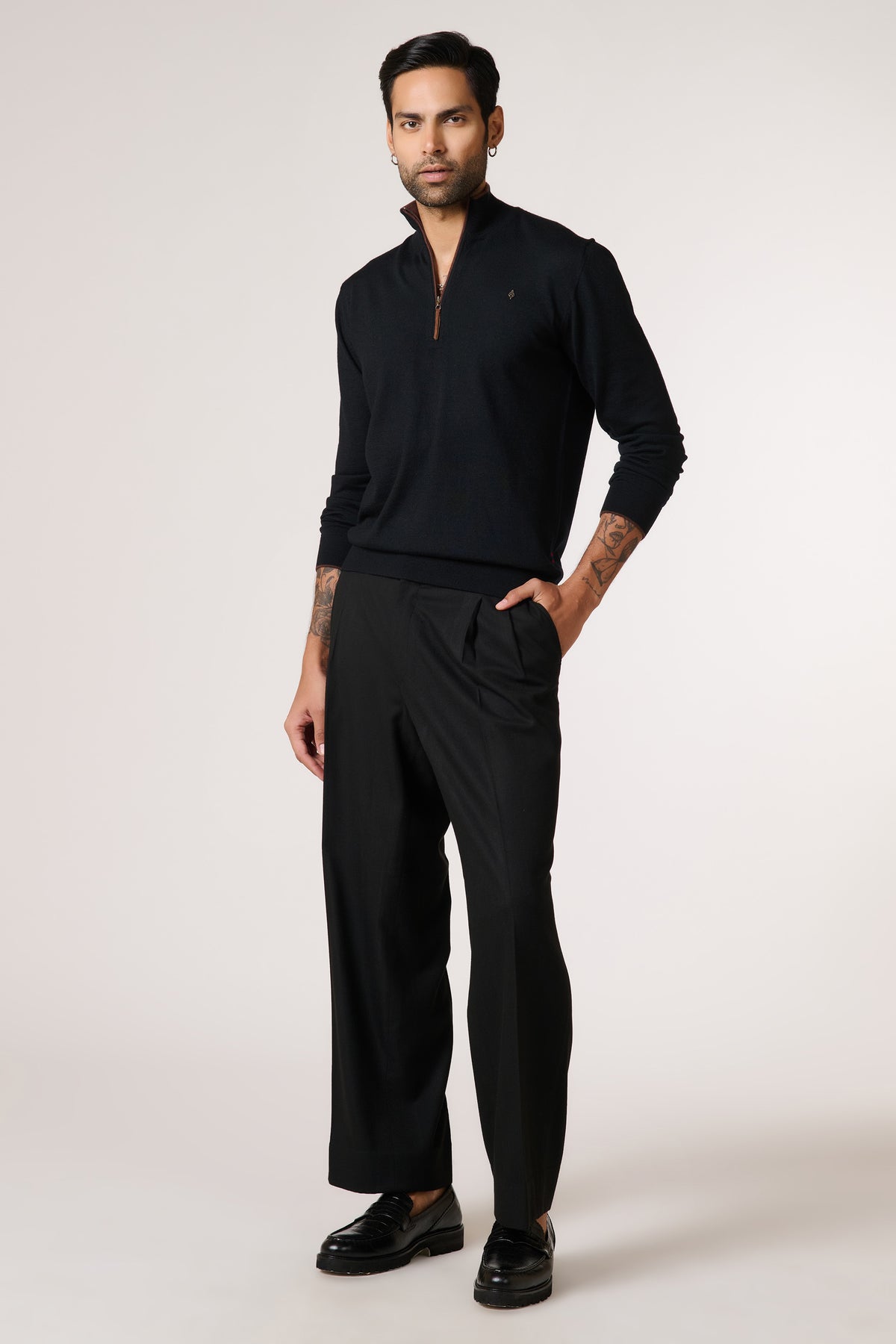Black Marino Wool Raised Neck Jumper