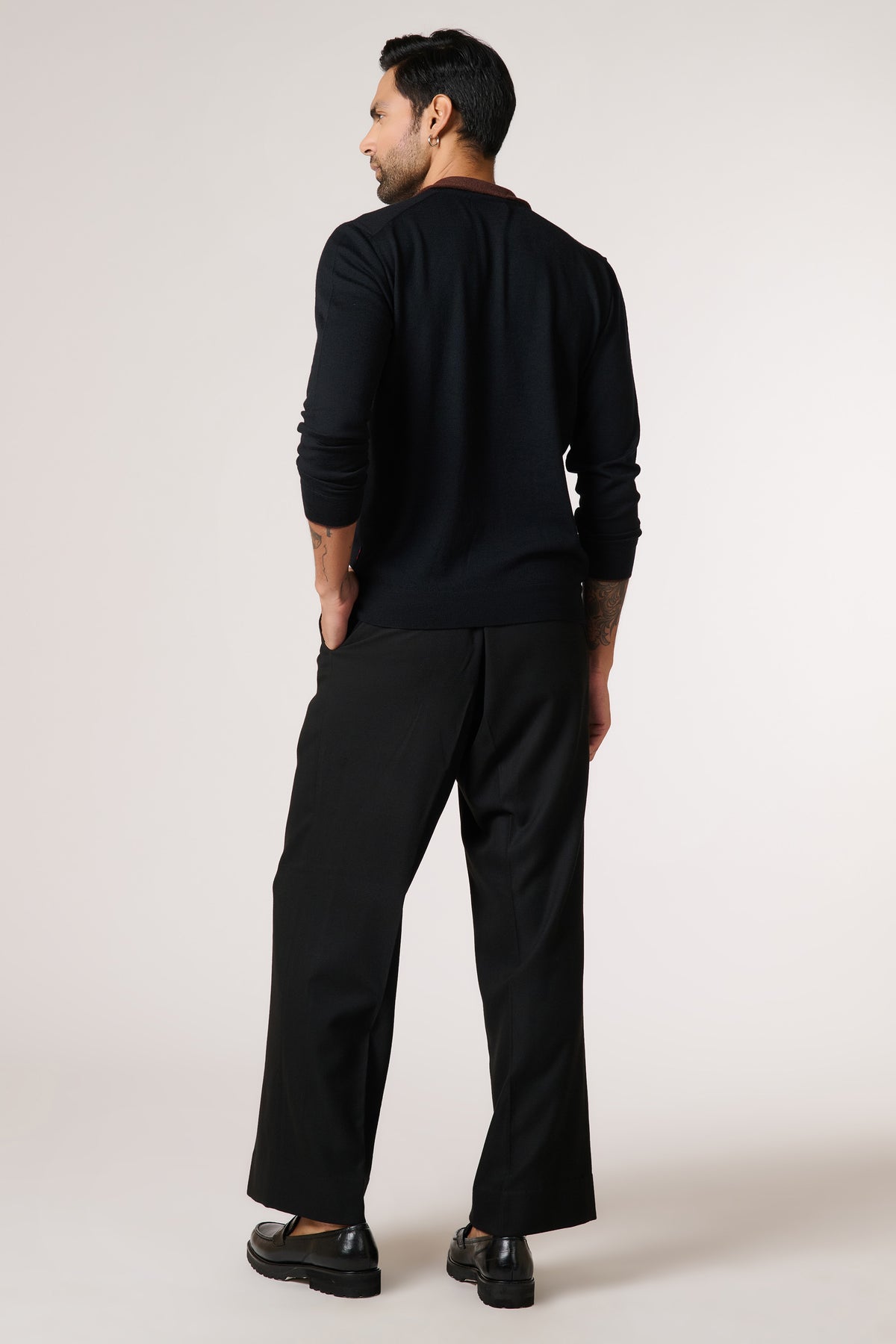 Black Marino Wool Raised Neck Jumper