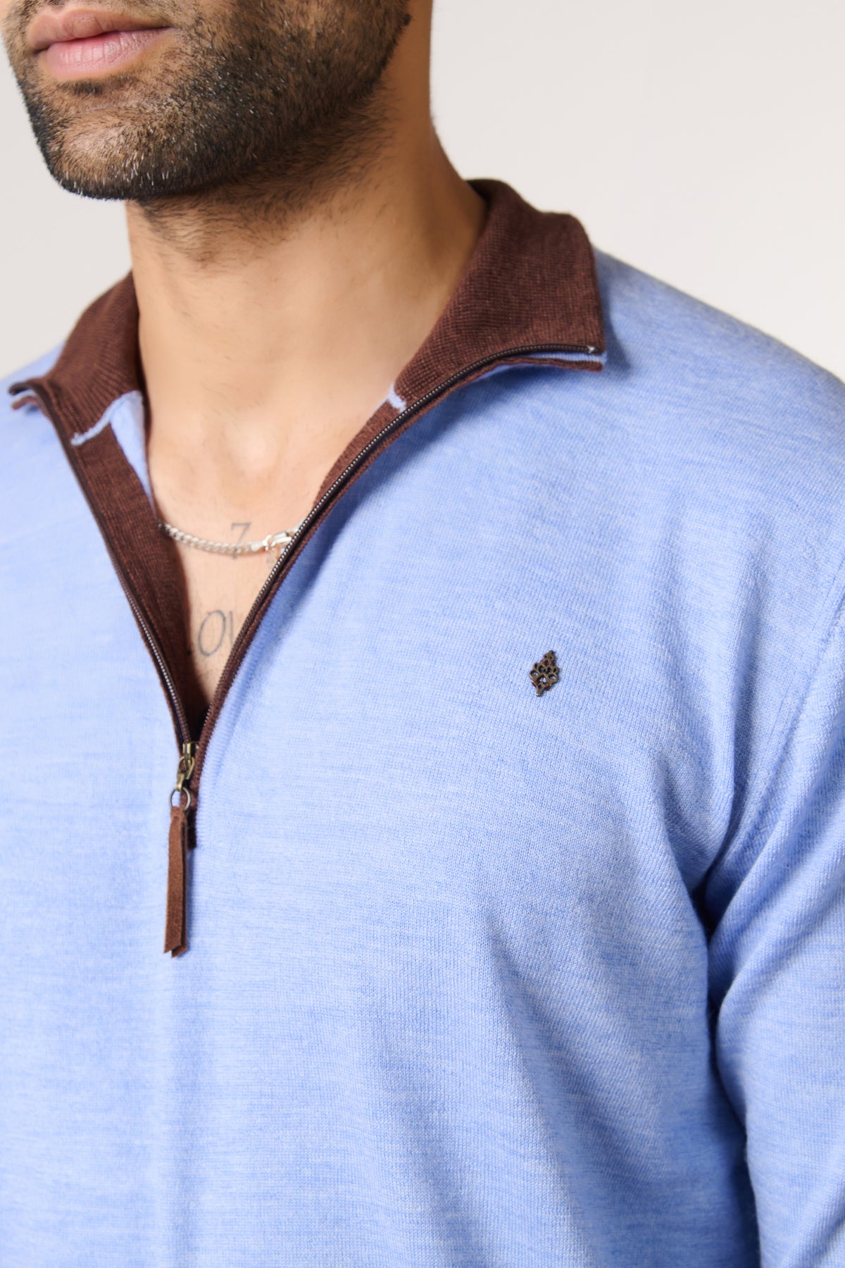 Light Blue Marino Wool Raised Neck Jumper