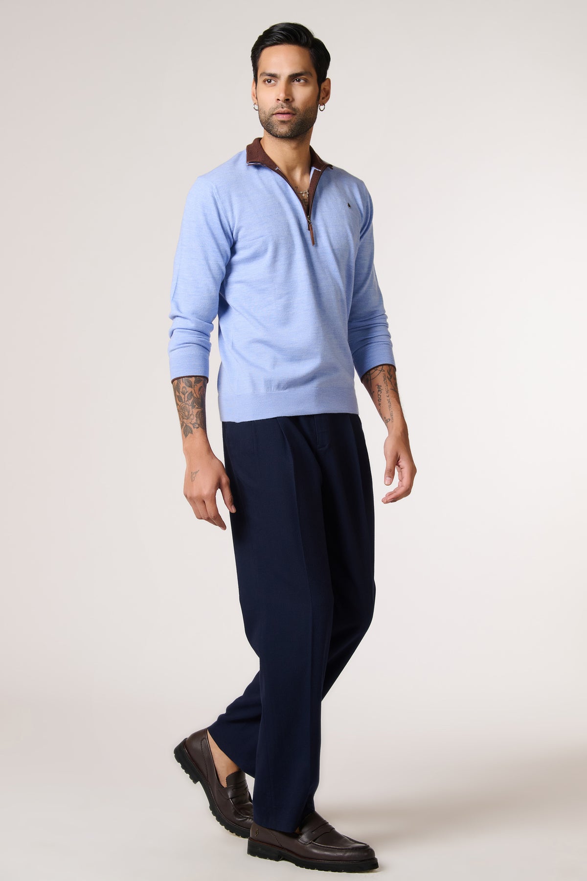 Light Blue Marino Wool Raised Neck Jumper