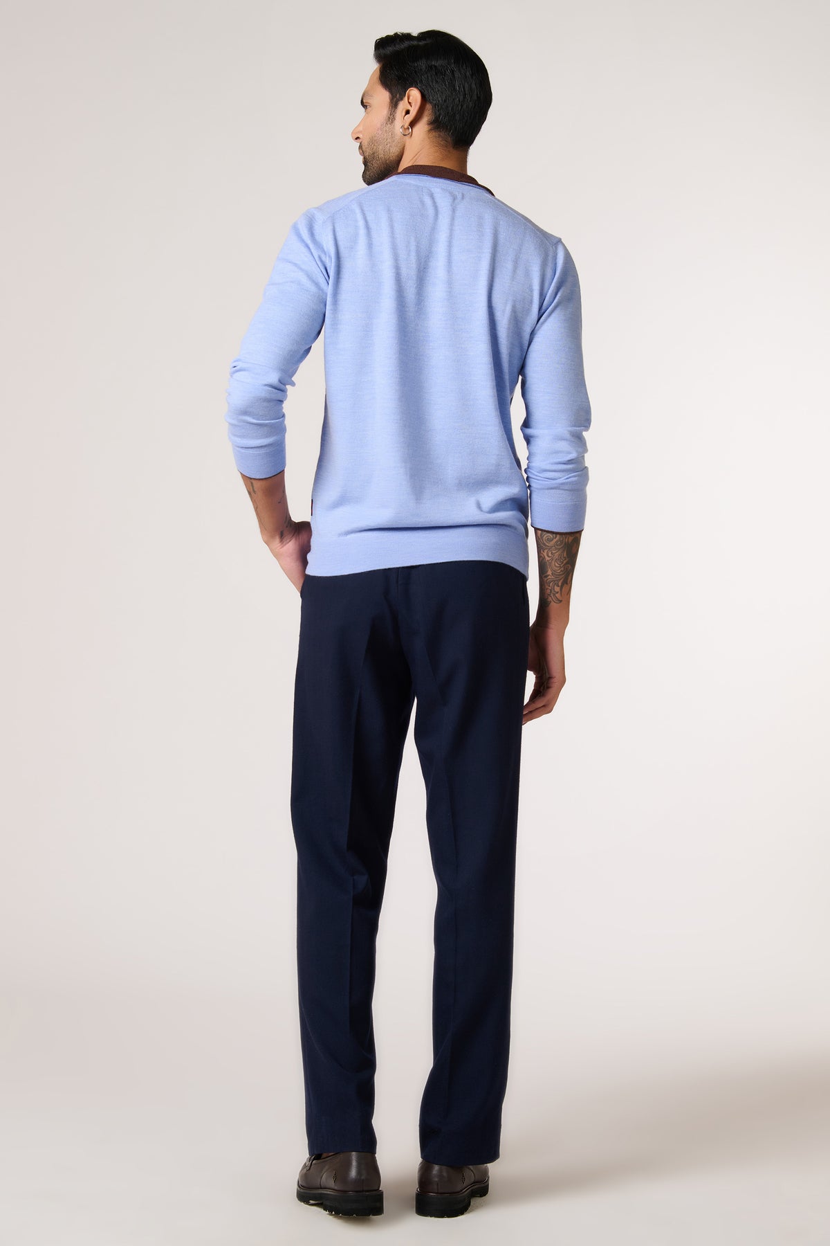 Light Blue Marino Wool Raised Neck Jumper