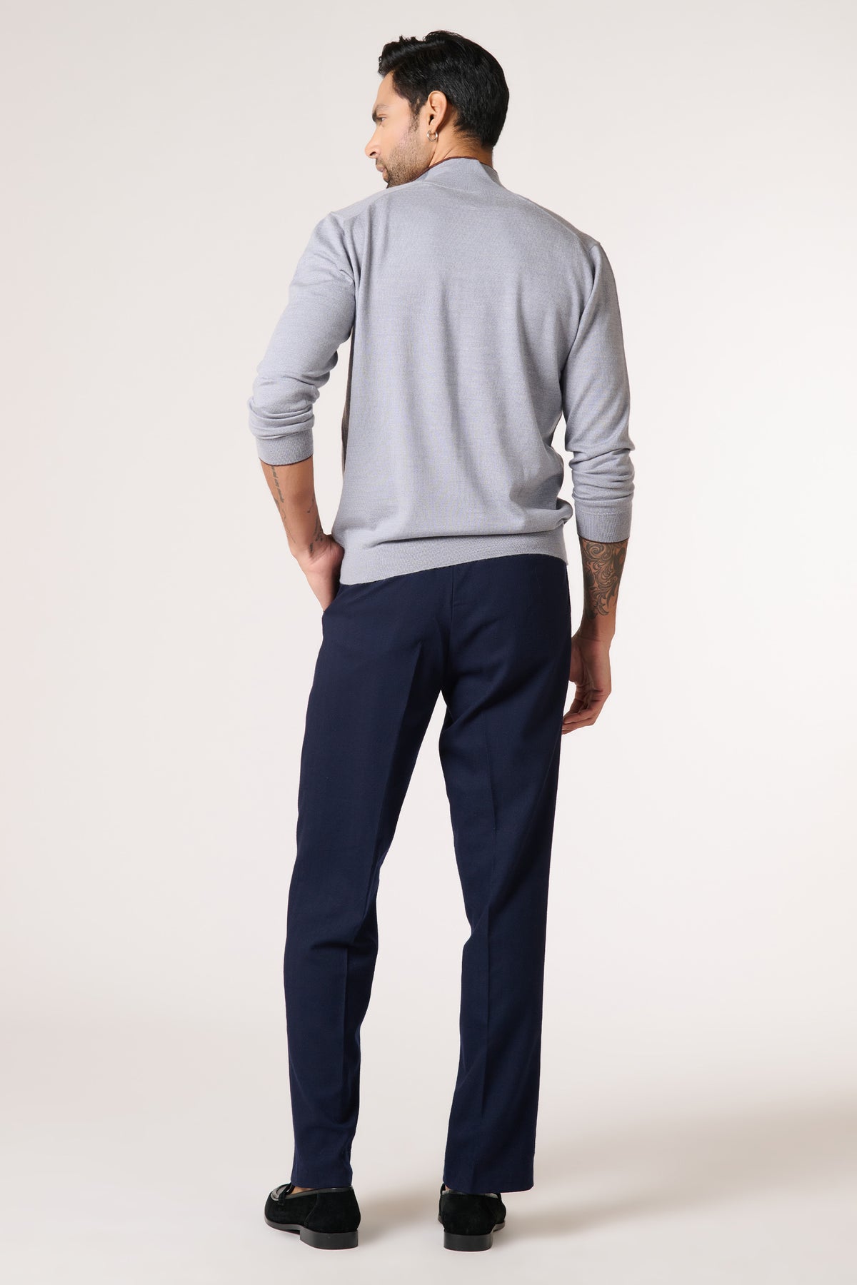 Grey Marino Wool Raised Neck Cardigan