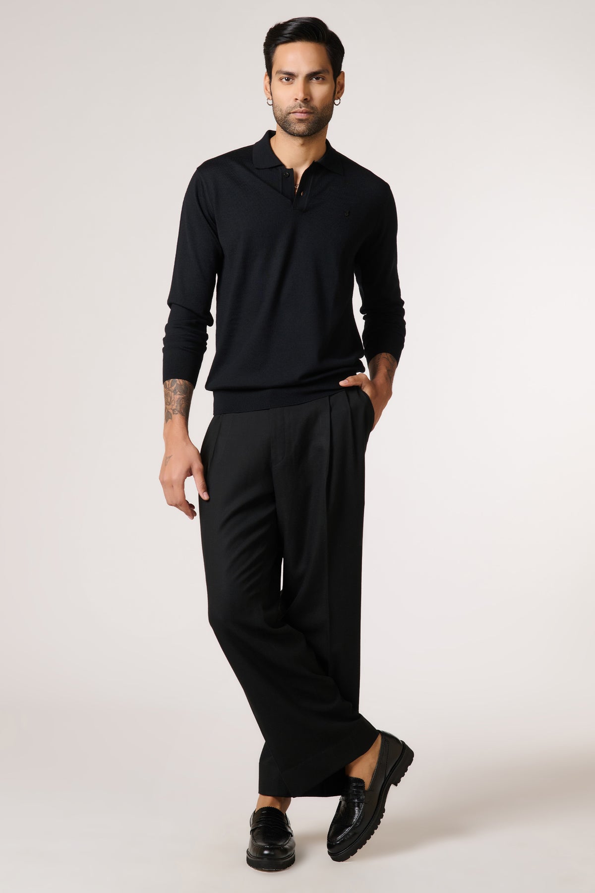 Black Marino Wool Polo Neck Pullover