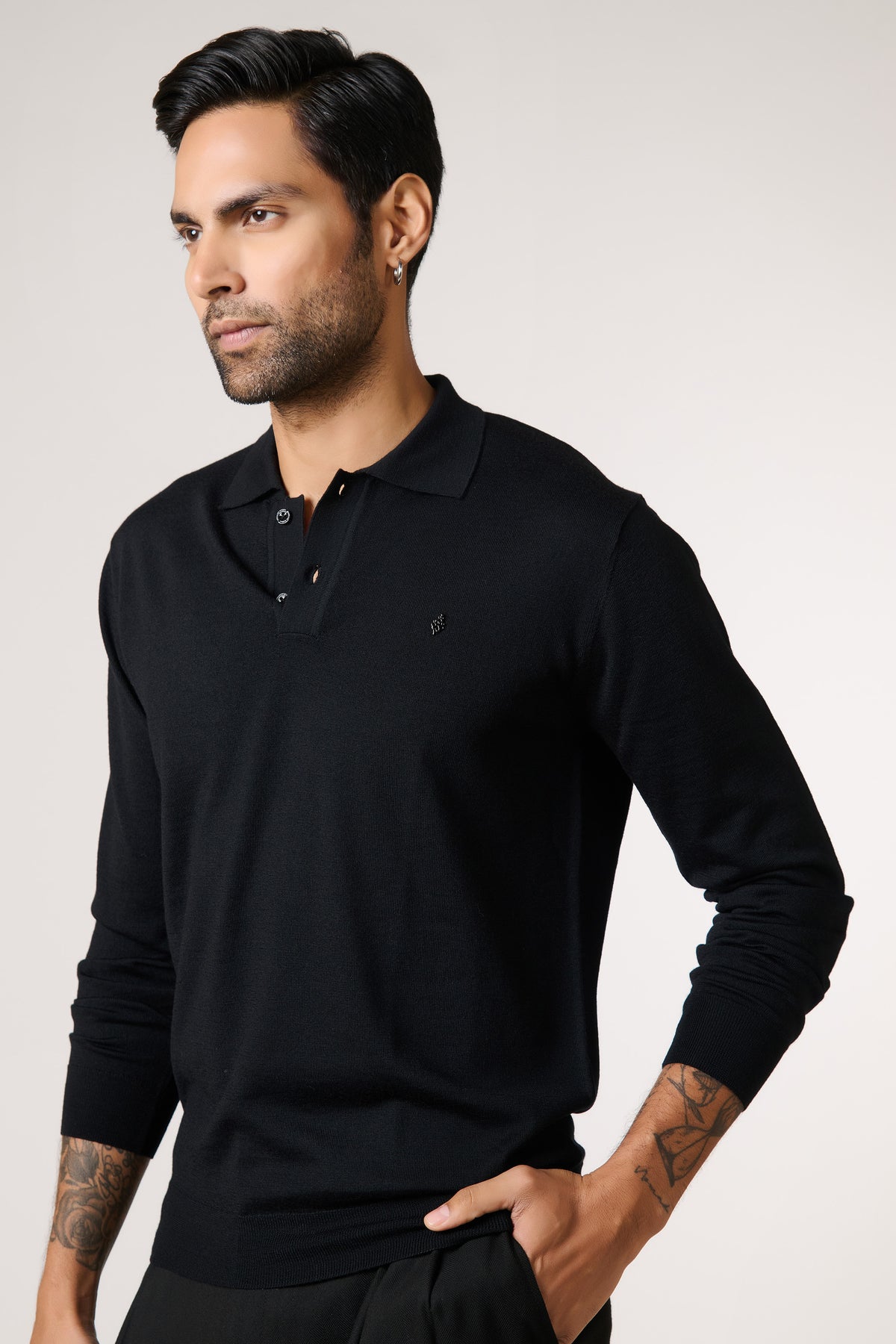 Black Marino Wool Polo Neck Pullover