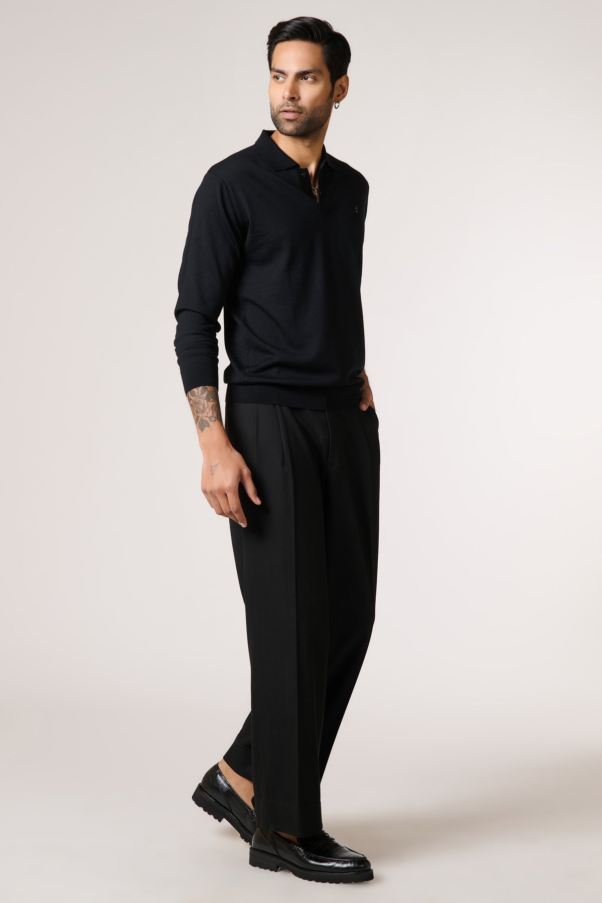 Black Marino Wool Polo Neck Pullover