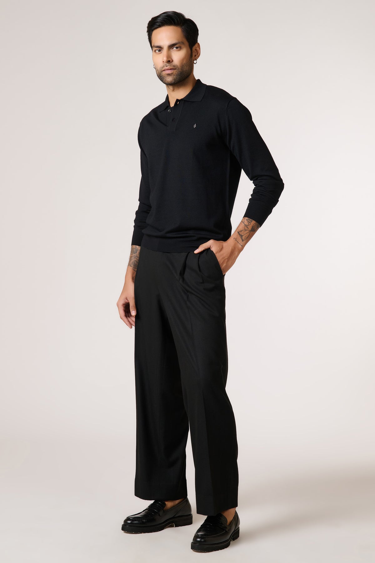 Black Marino Wool Polo Neck Pullover