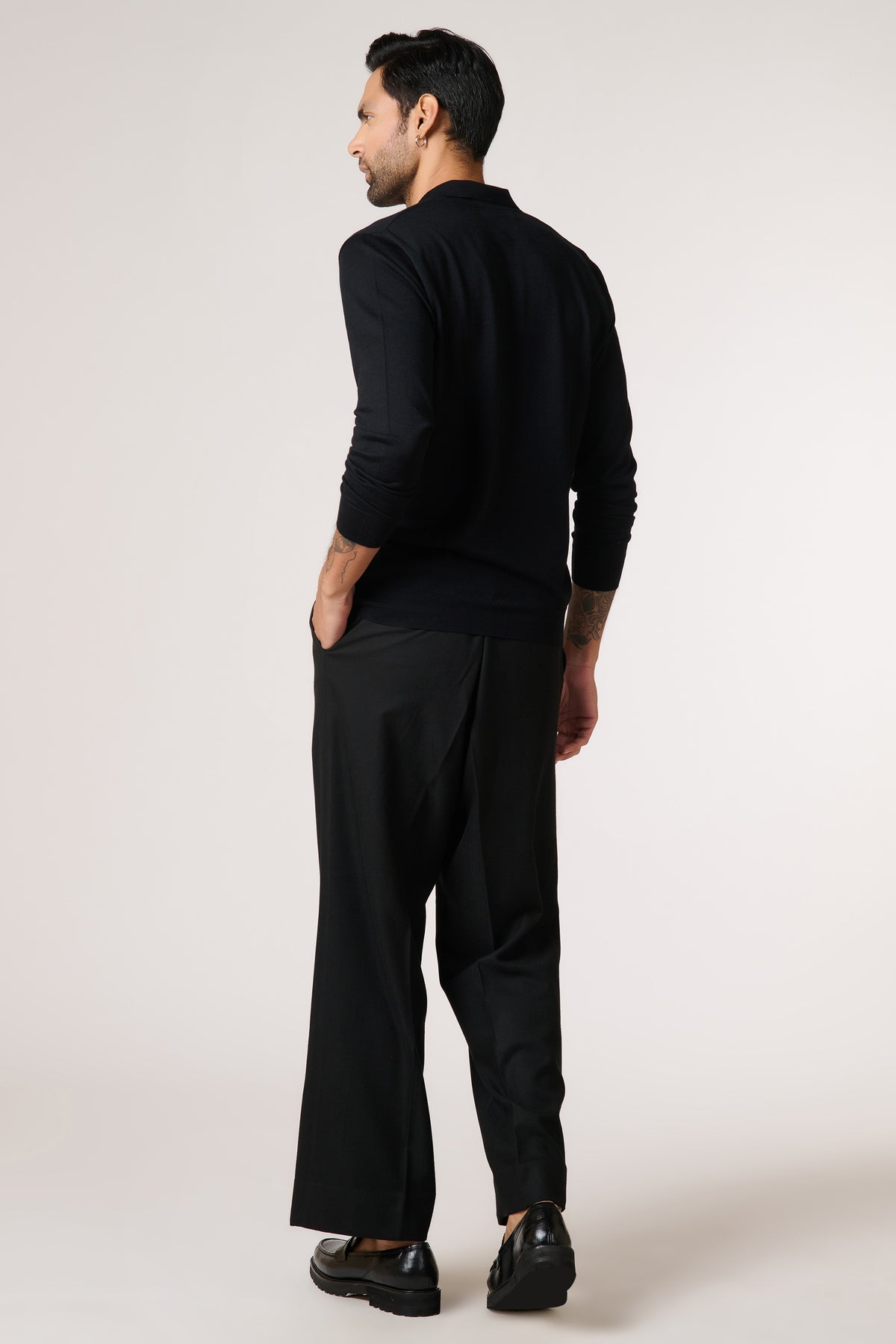 Black Marino Wool Polo Neck Pullover