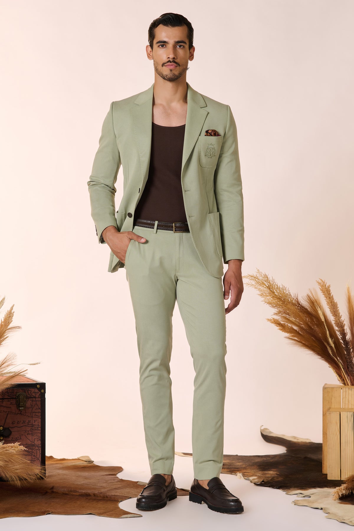 Pistachio Straight-Leg Trousers
