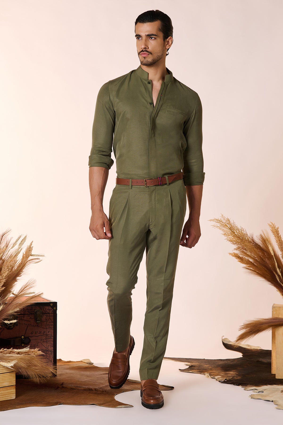 Straight Leg Olive Trousers