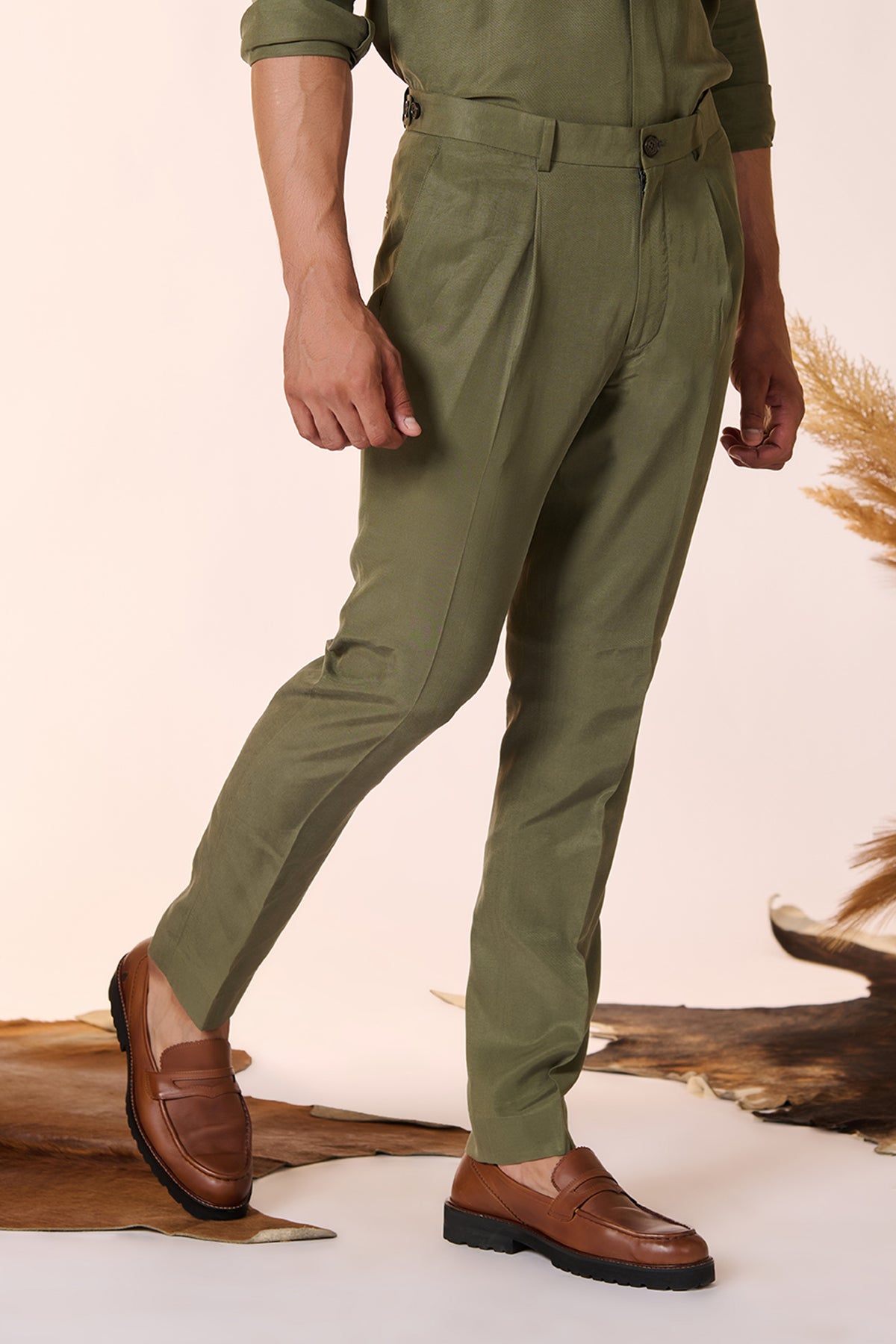 Straight Leg Olive Trousers