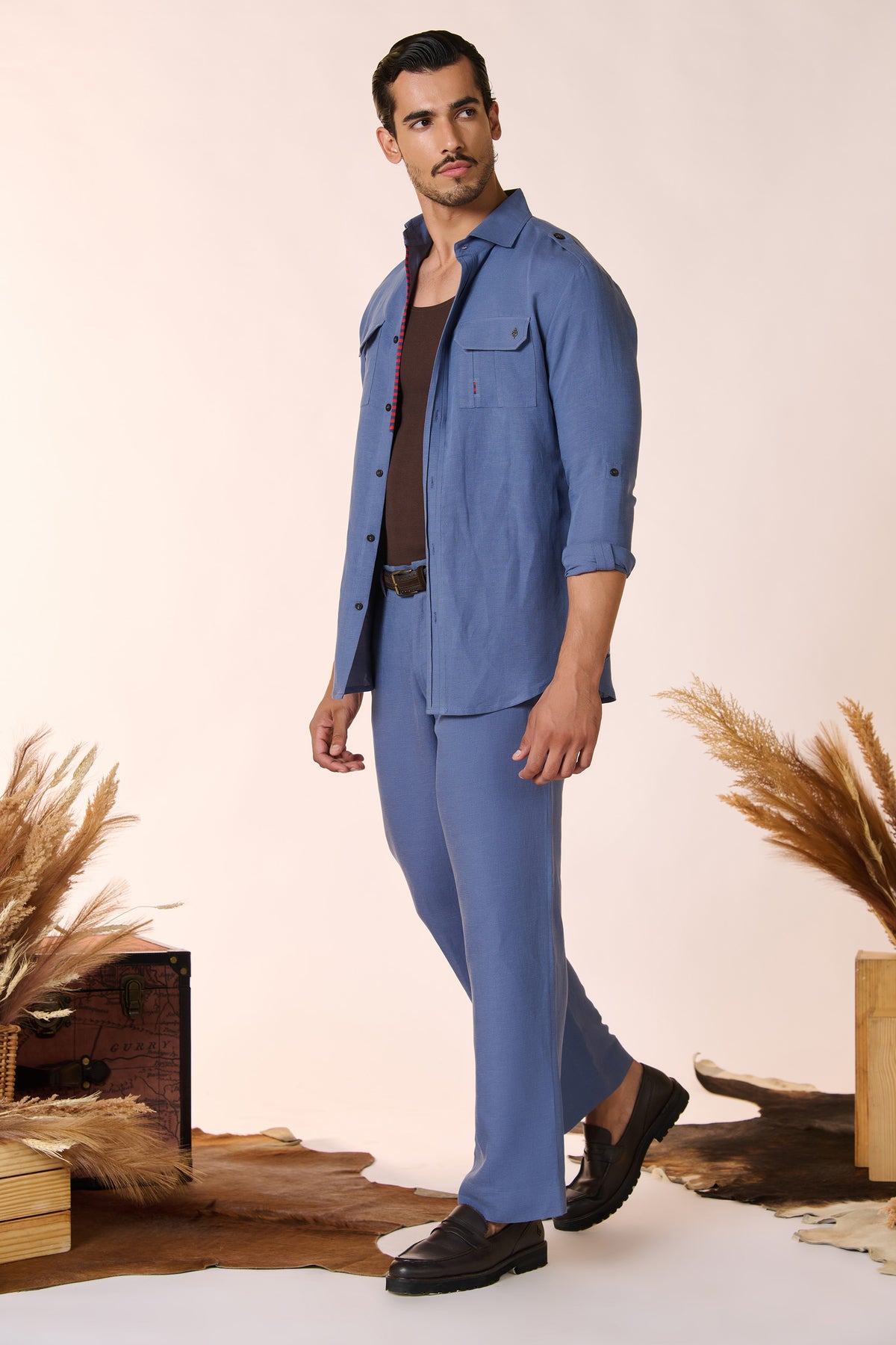Navy Linen Cargo Trousers