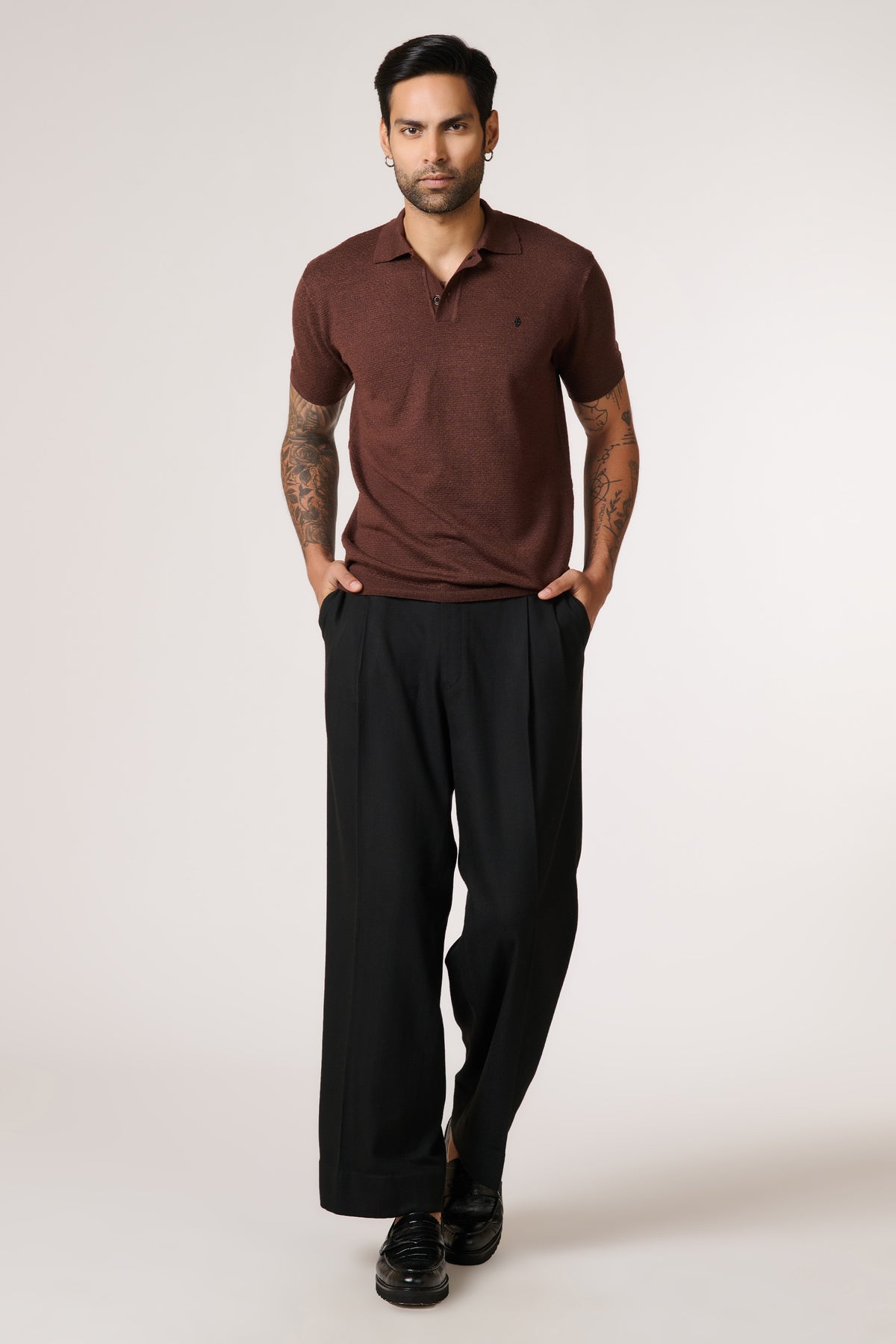 Choco Merino Wool Polo Pullover