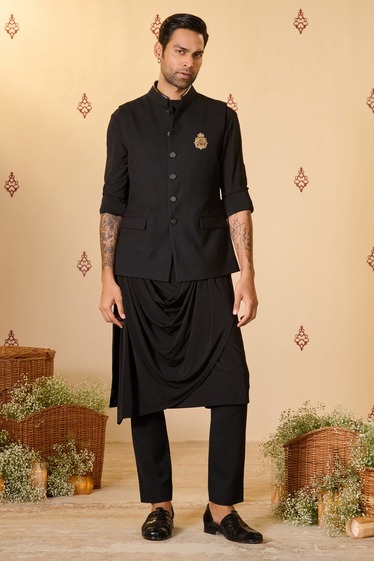 Black Waistcoat with Chakra Button Cuffs
