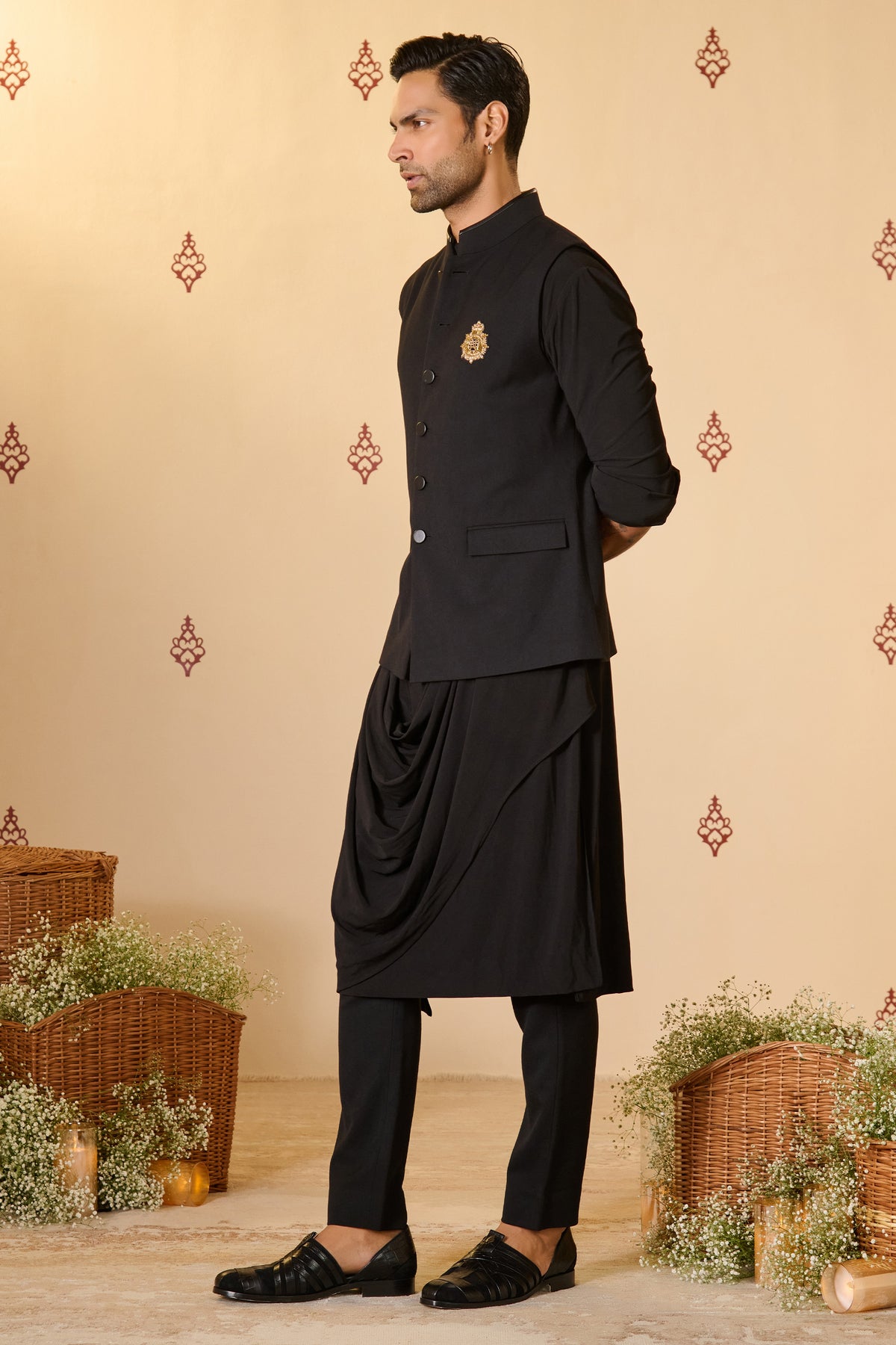 Black Waistcoat with Chakra Button Cuffs
