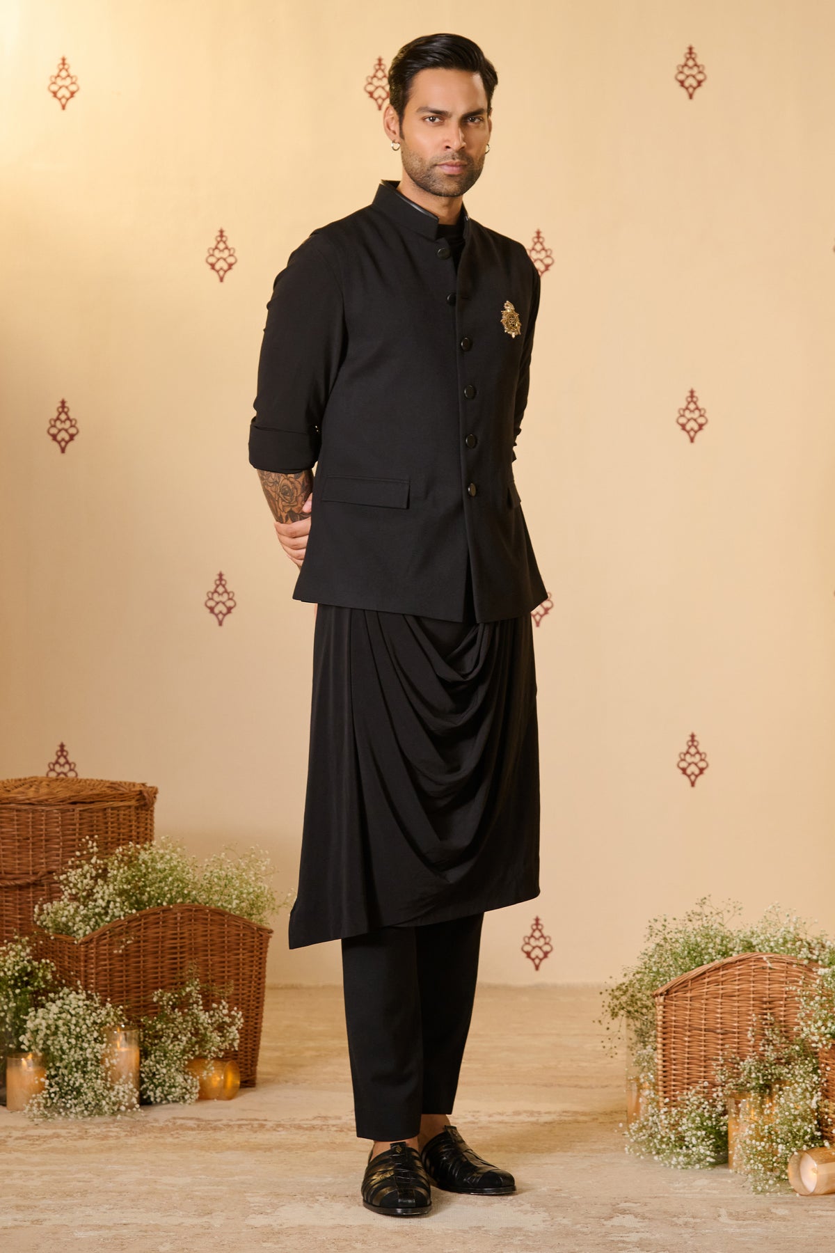 Black Waistcoat with Chakra Button Cuffs