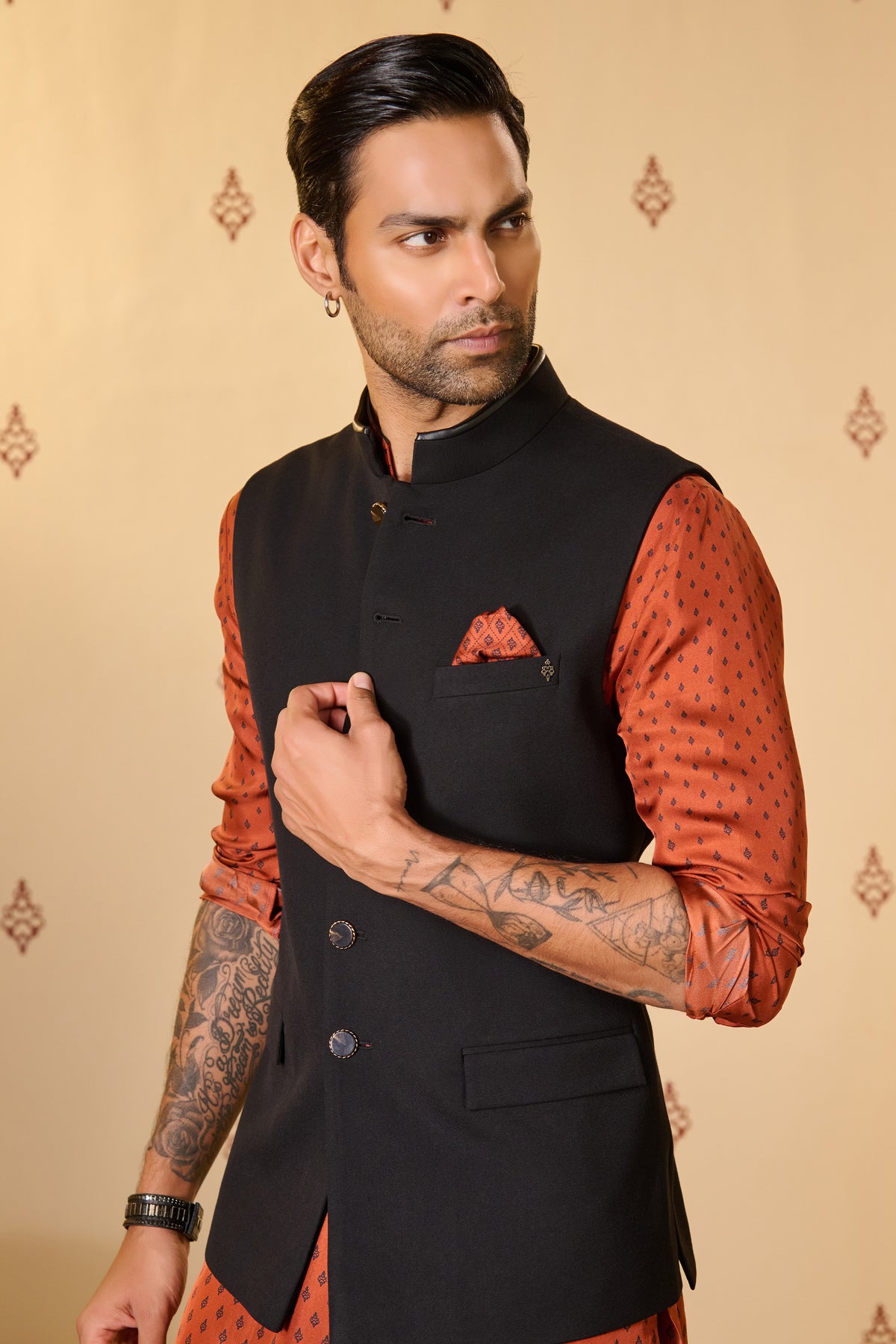 Black Waistcoat with S&N Metal Adamas and Swirl Buttons
