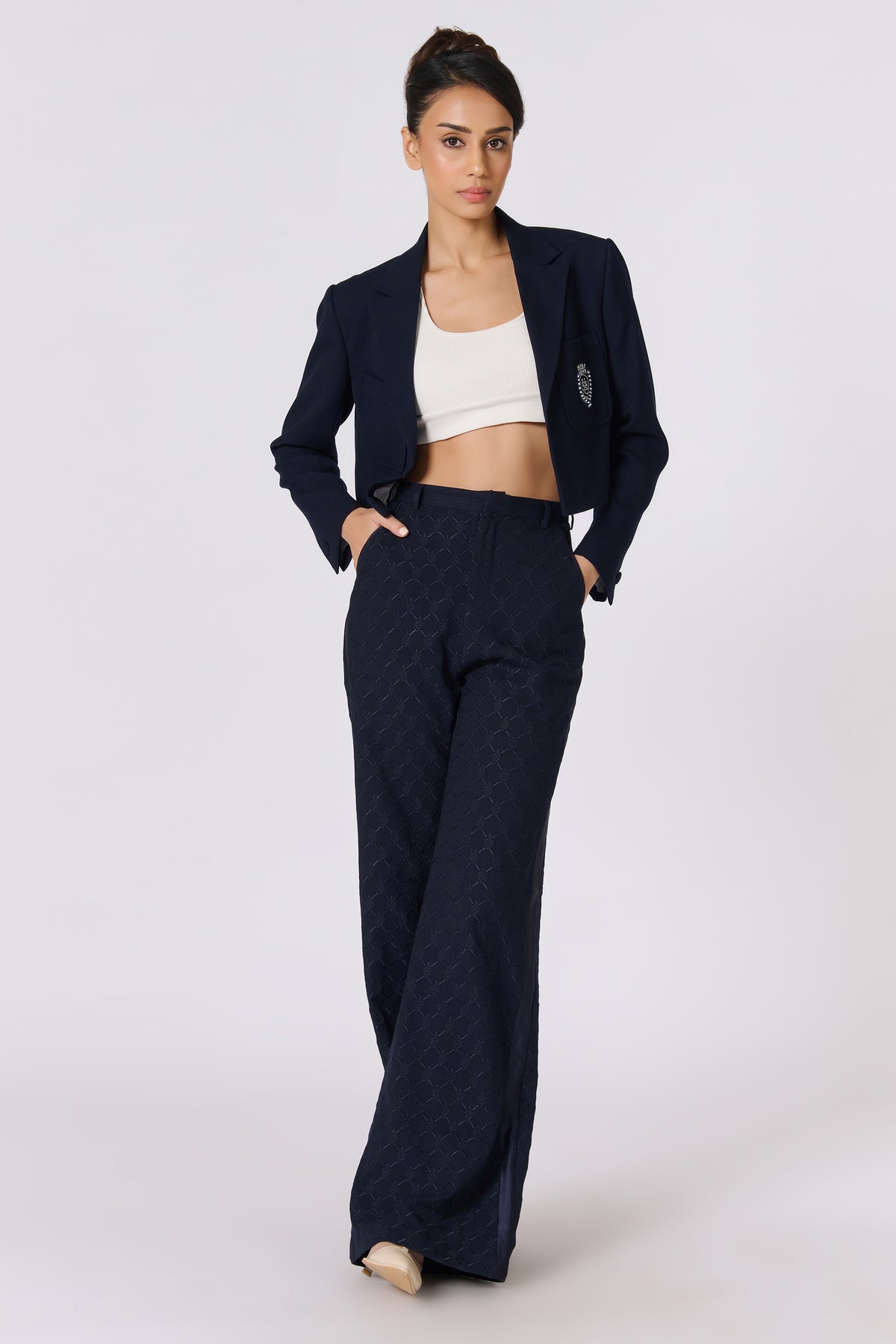 Amy Jackson in SNCC Navy Crop Jacket
