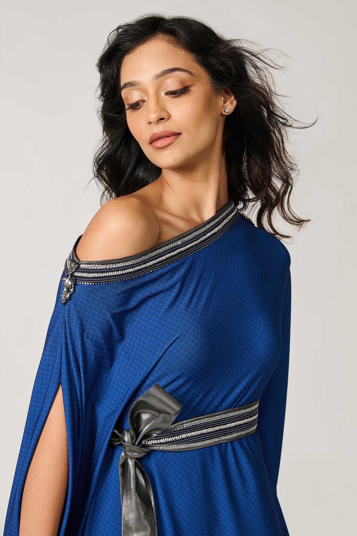 Asymmetric Black Off-Shoulder Kurta